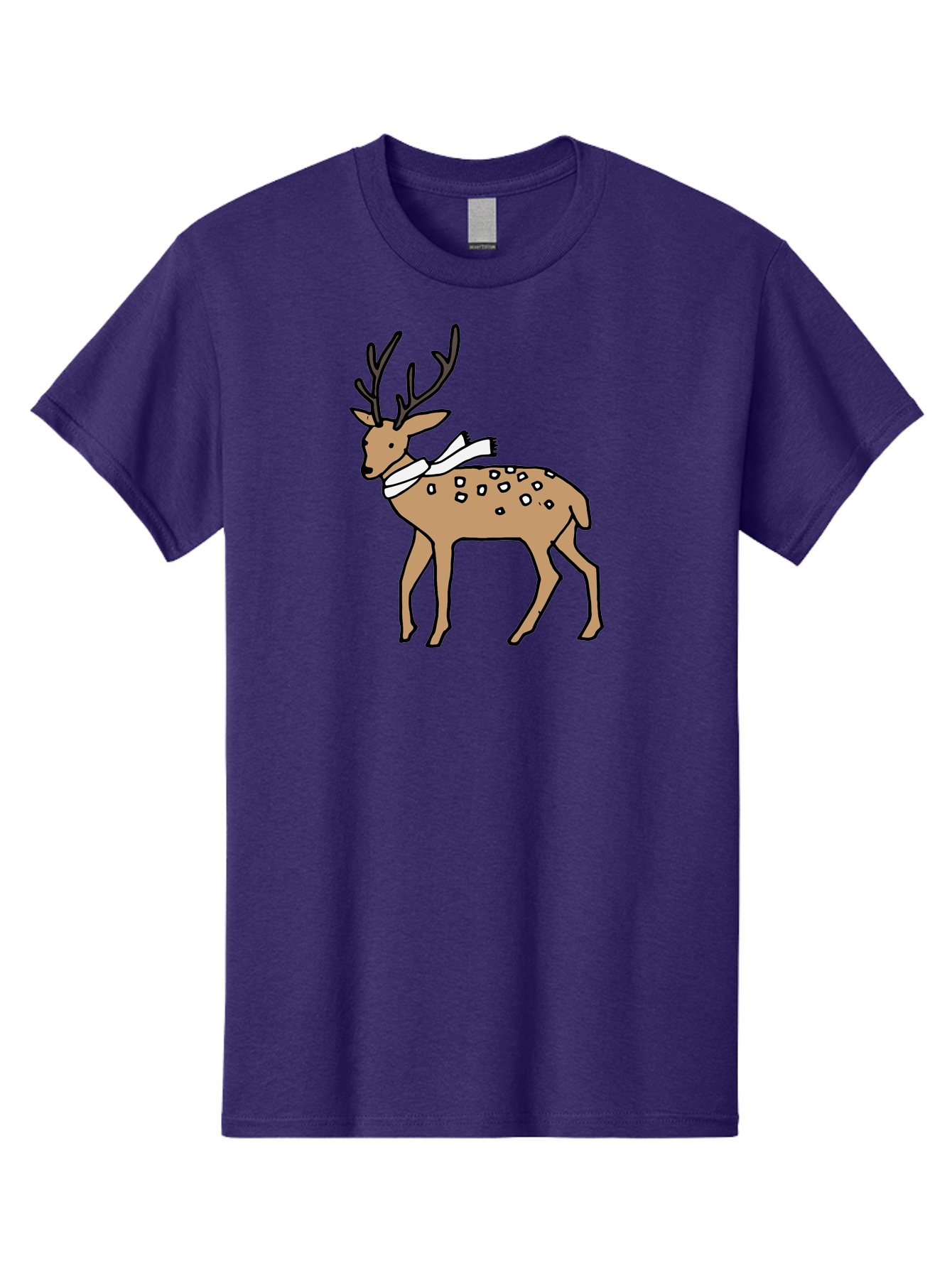 Deer-With-Scarf Men'S Graphic Tee, 100% Cotton, Comfortable Casual Summer Wear, Machine Washable, Cartoon Deer, Brown Deer, White Scarf, Black Spots, Festive Animal, Winter Illustration, Holiday Character, Deer Illustration, Scarf Wrapped, - Aaa853 21