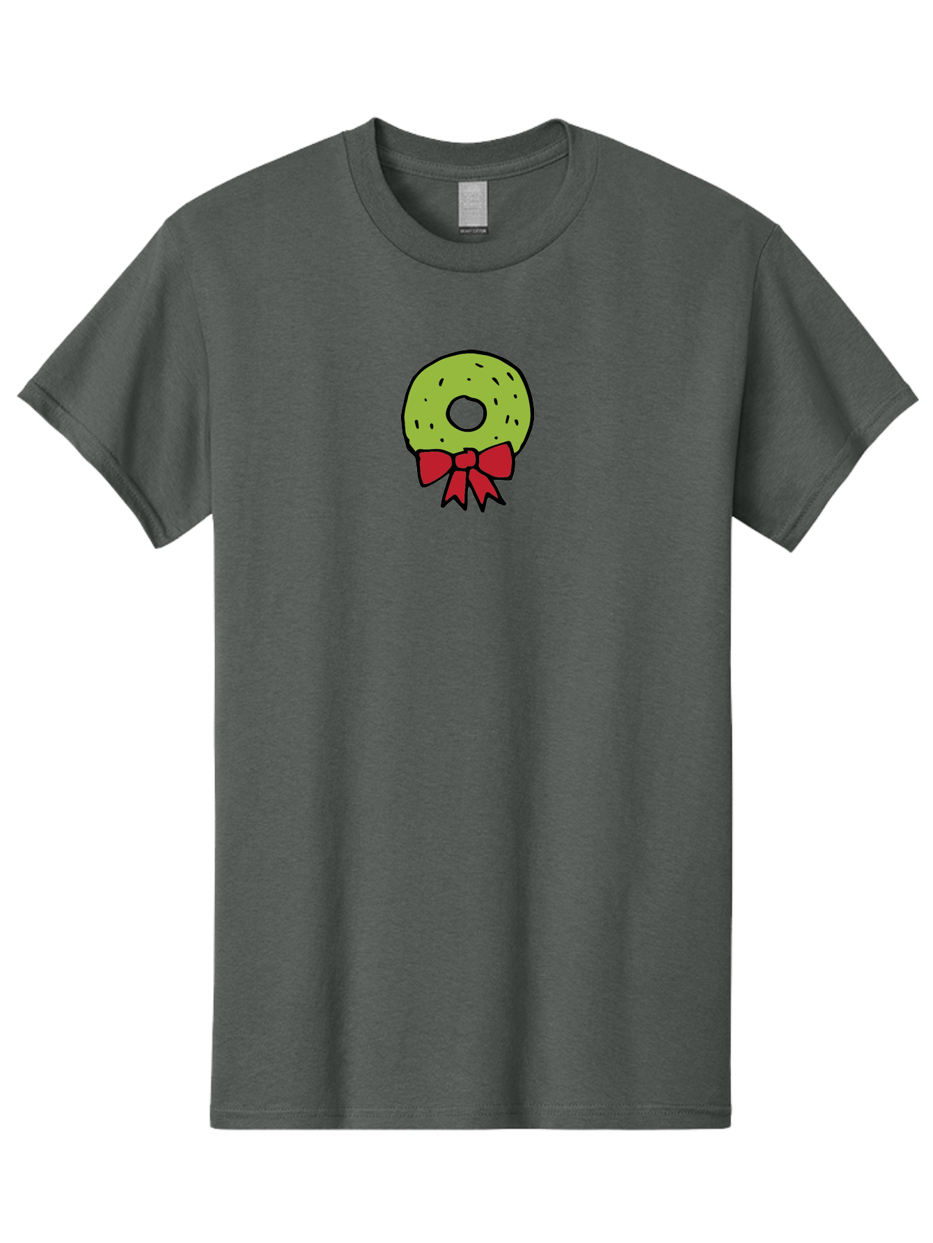 Donut-With-Red-Bow Men'S Graphic Tee, 100% Cotton, Comfortable Casual Summer Wear, Machine Washable, Cartoon Donut, Sweet Treat, Red Bow, Black Outline, Green Frosting, Pop Art Style, Fun Illustration, Tasty Pastry, Creative Artwork - Aaa861 3
