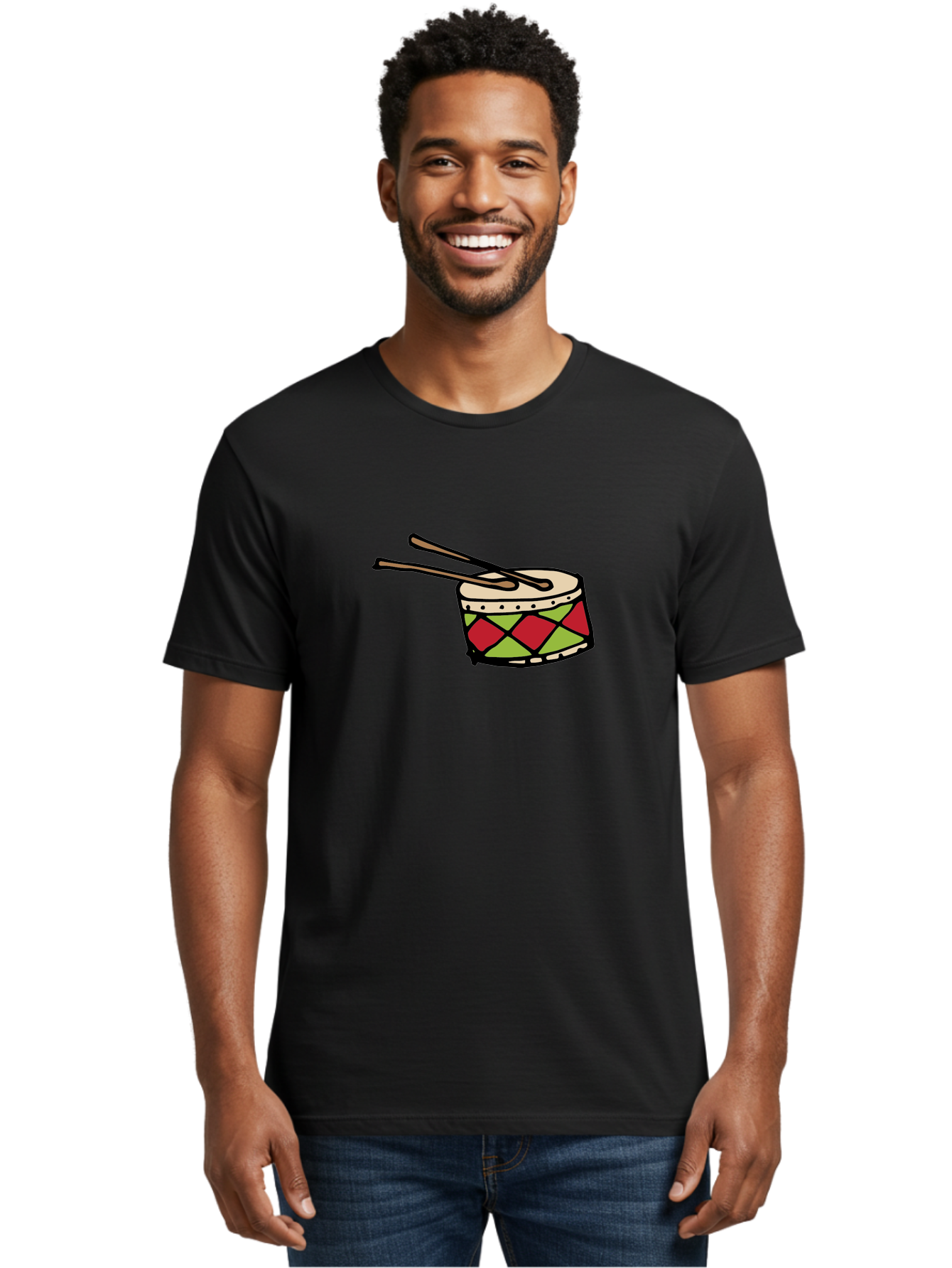 Drum-With-Drumsticks Men'S Graphic Tee, 100% Cotton, Comfortable Casual Summer Wear, Machine Washable, Drum With Drumsticks, Percussion Instrument, Music, Rhythm, Red And Green Design, Drumming, Musical Instrument - Aaa865 2