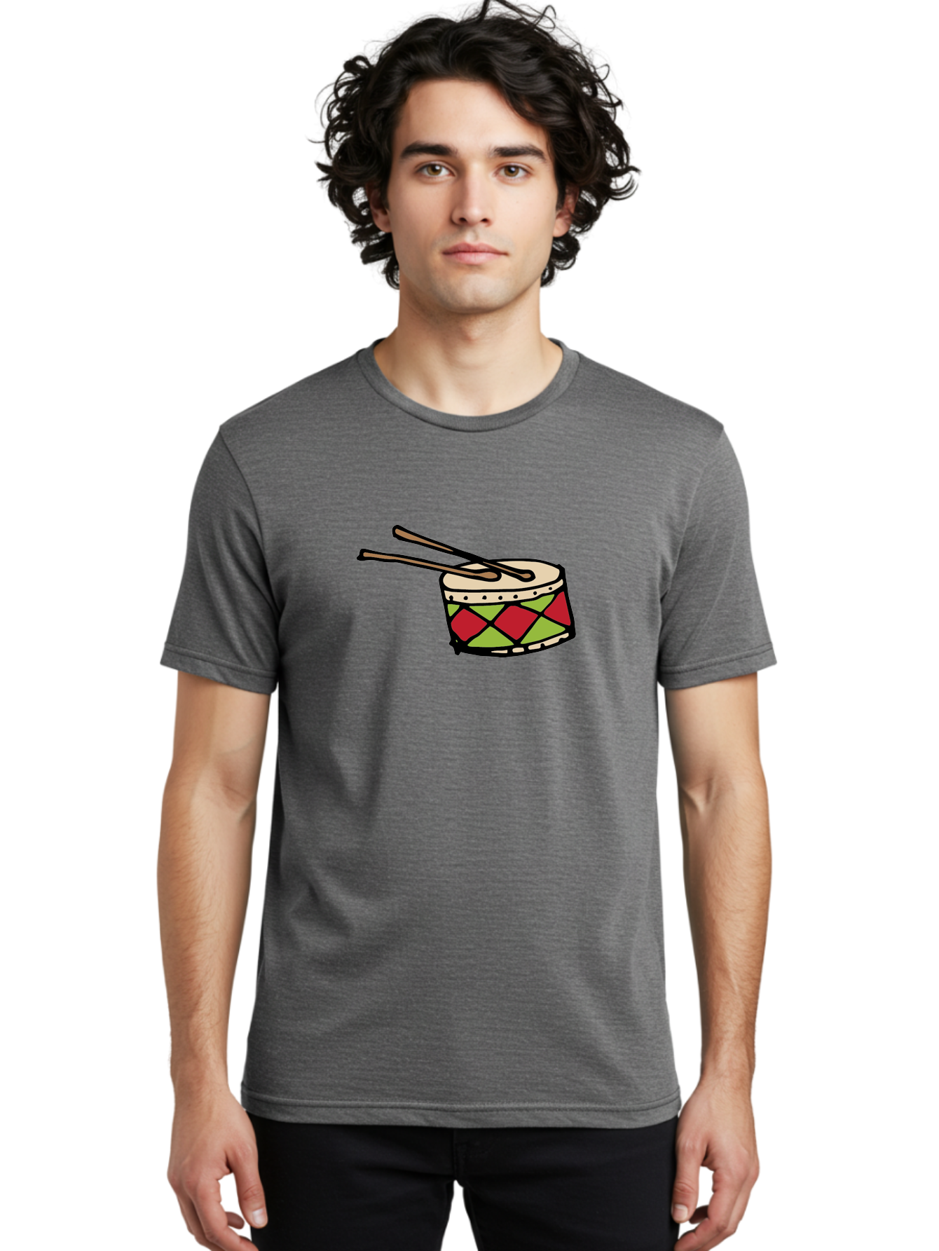 Drum-With-Drumsticks Men'S Graphic Tee, 100% Cotton, Comfortable Casual Summer Wear, Machine Washable, Drum With Drumsticks, Percussion Instrument, Music, Rhythm, Red And Green Design, Drumming, Musical Instrument - Aaa865 10