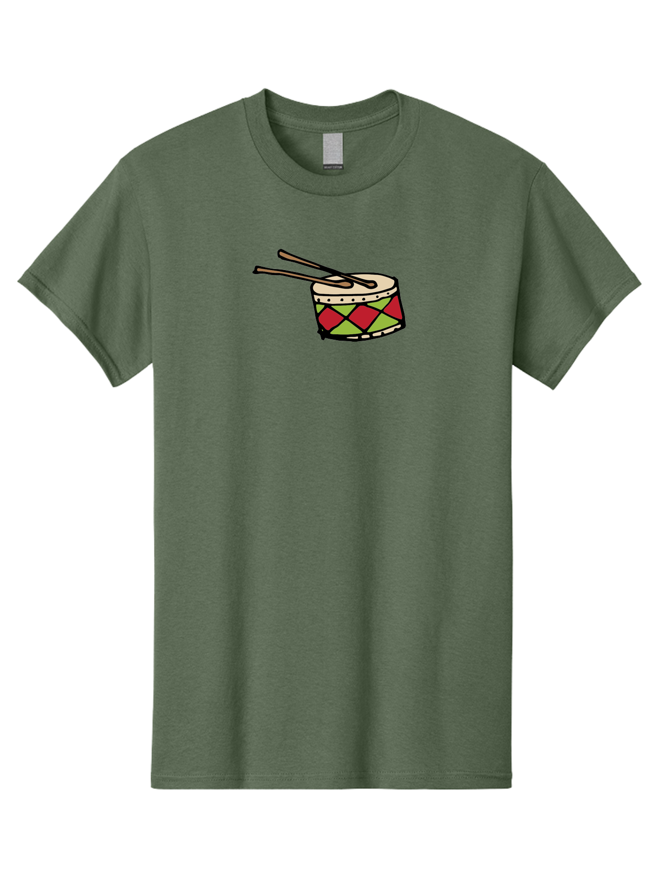 Drum-With-Drumsticks Men'S Graphic Tee, 100% Cotton, Comfortable Casual Summer Wear, Machine Washable, Drum With Drumsticks, Percussion Instrument, Music, Rhythm, Red And Green Design, Drumming, Musical Instrument - Aaa865 15