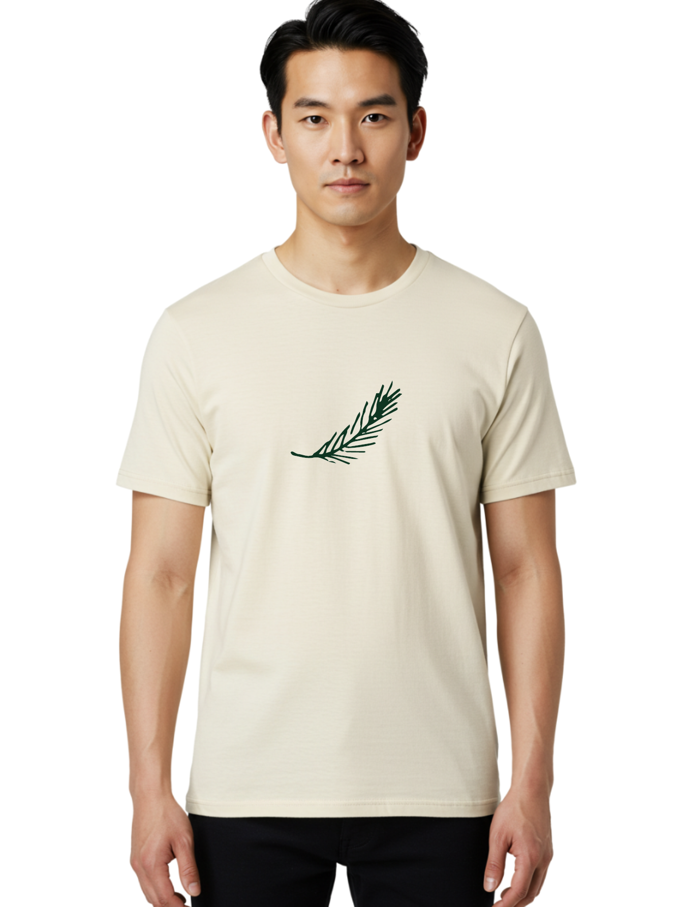 Fern-Frond Men'S Graphic Tee, 100% Cotton, Comfortable Casual Summer Wear, Machine Washable, Simple Line Art, Minimalist Design, Pine Needle Illustration, Black Silhouette, Elegant Graphic, Nature Inspired, Botanical Element, - Aaa876 18