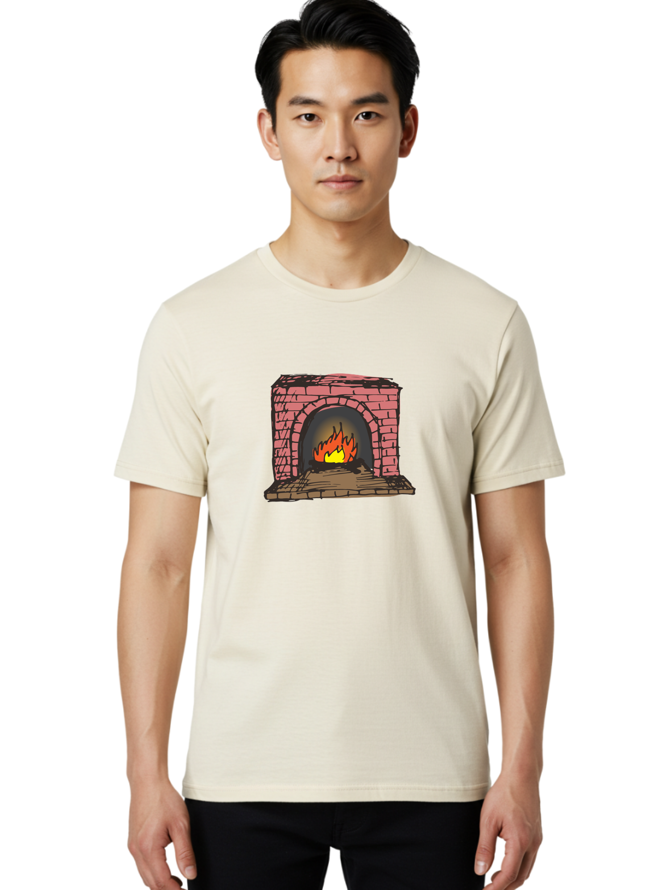 Fireplace-1 Men'S Graphic Tee, 100% Cotton, Comfortable Casual Summer Wear, Machine Washable, Cozy Fireplace, Burning Fire, Warm Flames, Brick Structure, Wooden Logs, Burning Wood, Warm Ambiance, Crackling Fire - Aaa879 18