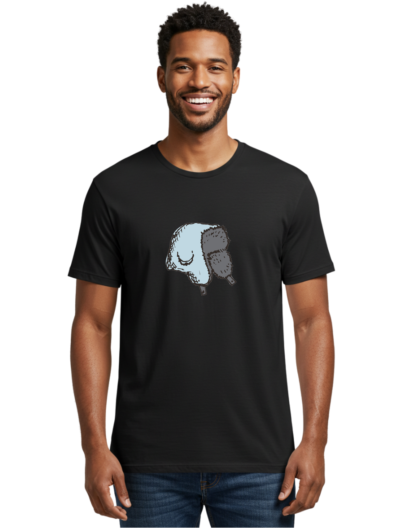 Fleece-Headband Men'S Graphic Tee, 100% Cotton, Comfortable Casual Summer Wear, Machine Washable, Cartoon Shearwater, Seabird Illustration, Simple Artwork, Grey Bird, Cute Smile, Avian Species, Marine Life, Bird Watching, Wildlife, - Aaa884 18
