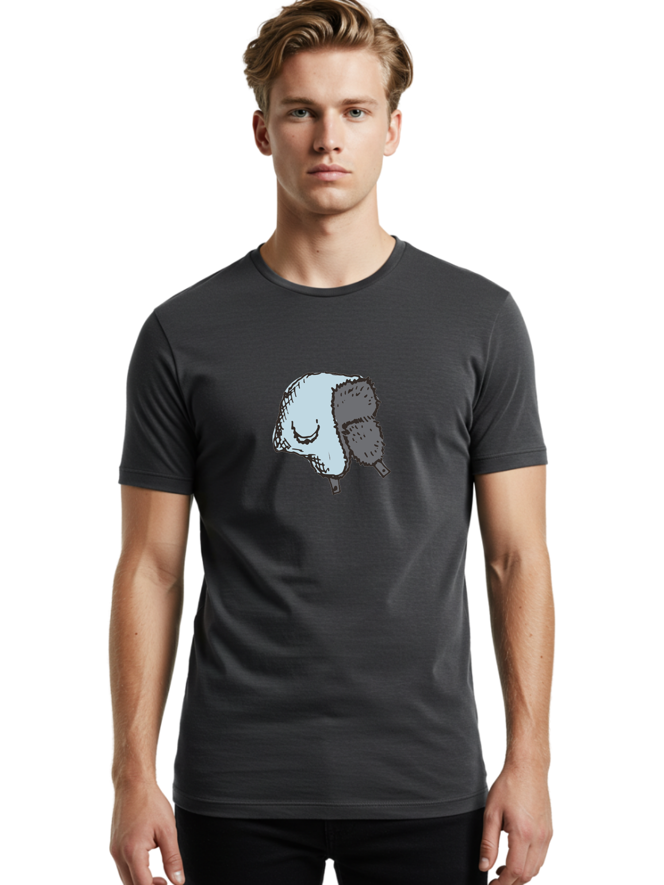 Fleece-Headband Men'S Graphic Tee, 100% Cotton, Comfortable Casual Summer Wear, Machine Washable, Cartoon Shearwater, Seabird Illustration, Simple Artwork, Grey Bird, Cute Smile, Avian Species, Marine Life, Bird Watching, Wildlife, - Aaa884 4