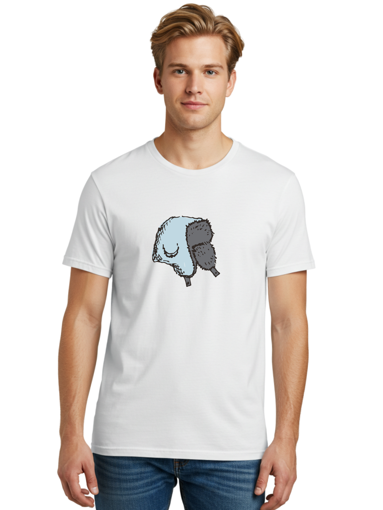 Fleece-Headband Men'S Graphic Tee, 100% Cotton, Comfortable Casual Summer Wear, Machine Washable, Cartoon Shearwater, Seabird Illustration, Simple Artwork, Grey Bird, Cute Smile, Avian Species, Marine Life, Bird Watching, Wildlife, - Aaa884 8