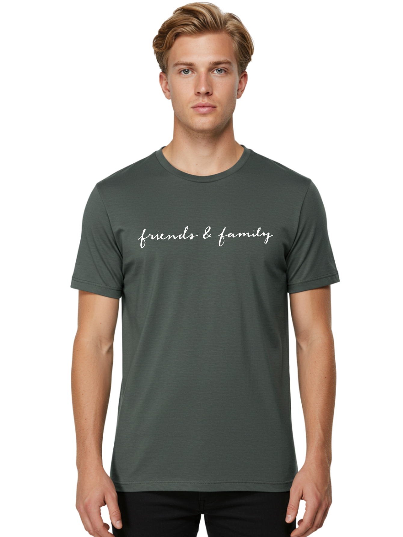 Friends-Family-1 Men'S Graphic Tee, 100% Cotton, Comfortable Casual Summer Wear, Machine Washable, Friends And Family, Cursive Text, Love Ones, Close Relationships, Family Bonding, Friendship Goals - Aaa886 6