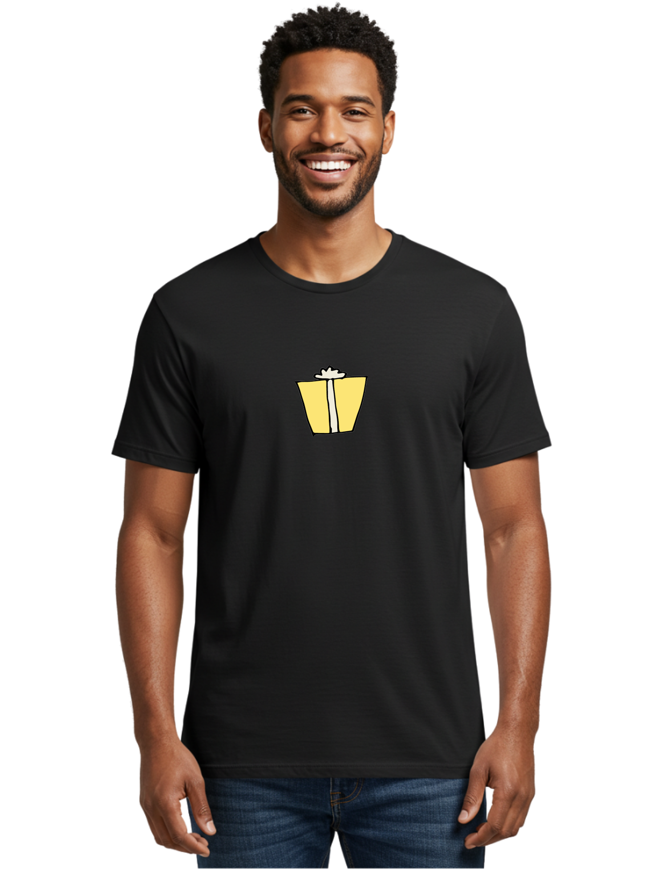 Gift-Box-2 Men'S Graphic Tee, 100% Cotton, Comfortable Casual Summer Wear, Machine Washable, Gift Bag, Yellow Bag, White Ribbon, Present, Gift, Birthday, Celebration, Party Favor, Gift Giving, Festive - Aaa891 2