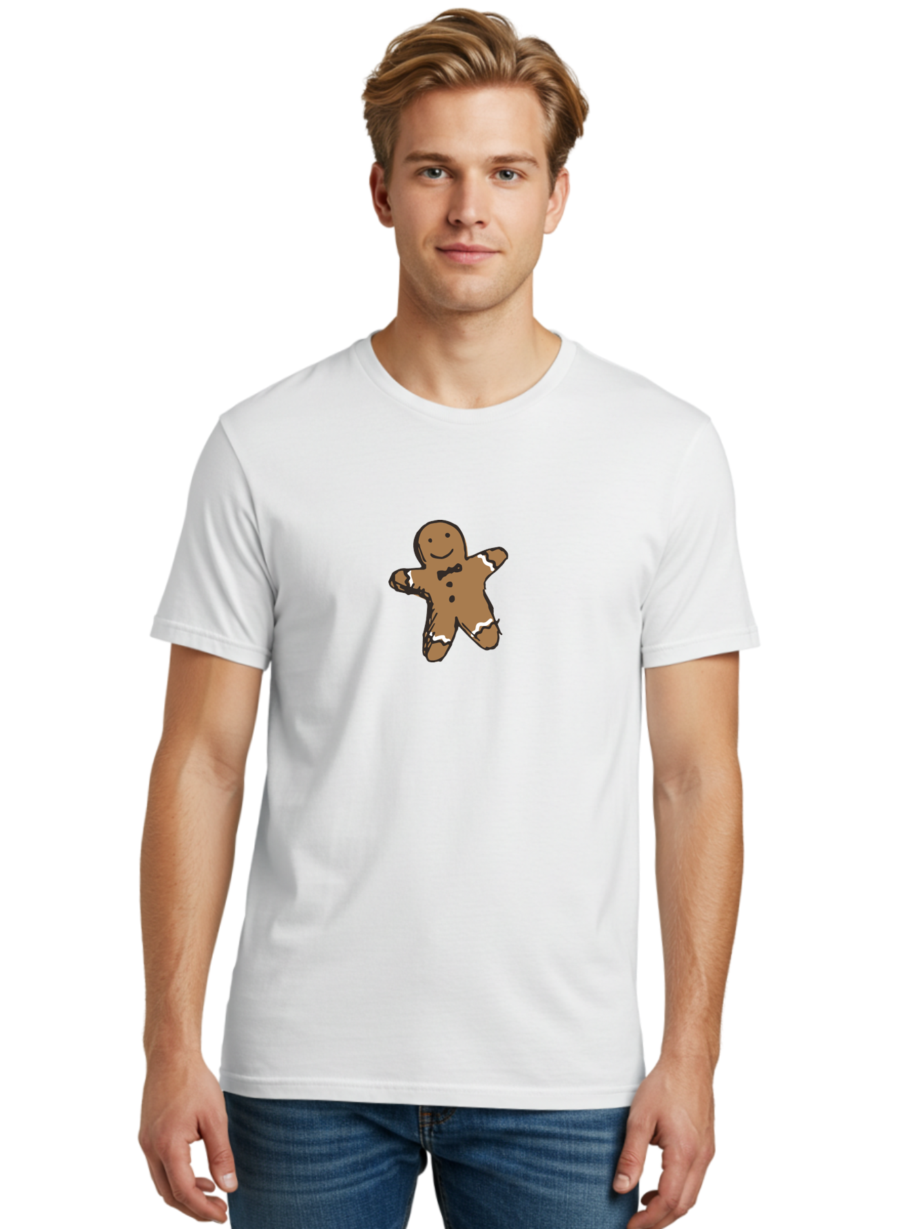 Gingerbread-Man-3 Men'S Graphic Tee, 100% Cotton, Comfortable Casual Summer Wear, Machine Washable, Gingerbread Man, Festive Treat, Holiday Cookie, Sweet Delight, Icing Decorations, Cartoon Character, Christmas Cookie, Baking Fun - Aaa899 4