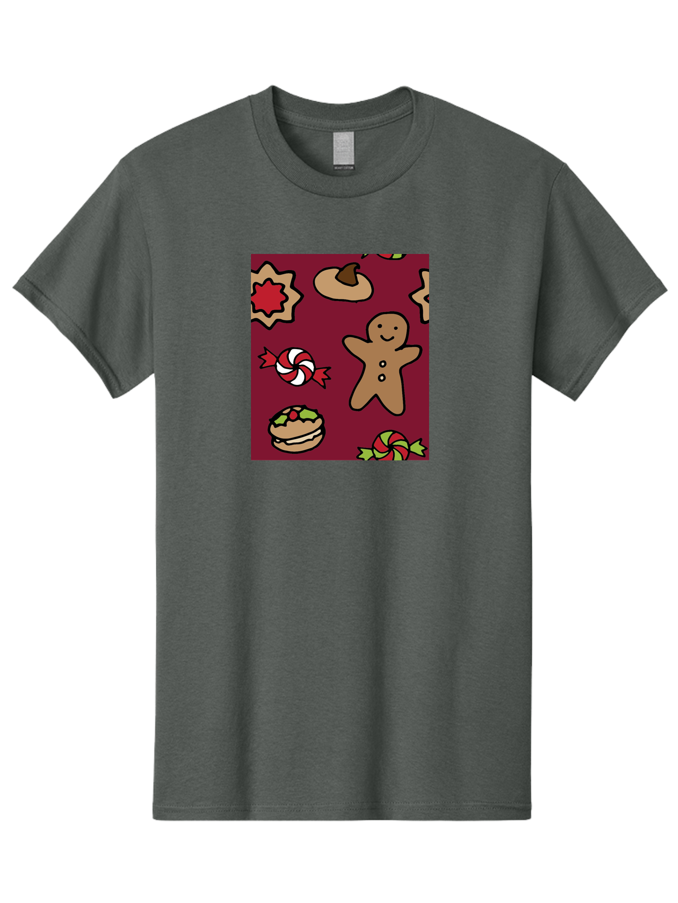 Gingerbread-Man Men'S Graphic Tee, 100% Cotton, Comfortable Casual Summer Wear, Machine Washable, Gingerbread Man, Christmas Sweets, Candies, Cookies, Festive Treats, Holiday Delights, Red And White Swirls, Christmas Cookies, - Aaa903 9