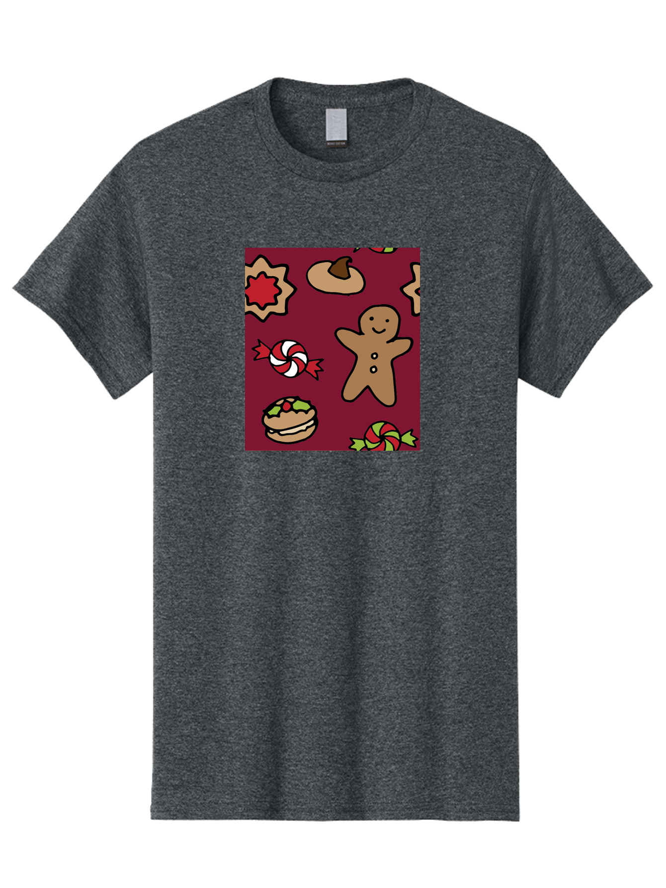 Gingerbread-Man Men'S Graphic Tee, 100% Cotton, Comfortable Casual Summer Wear, Machine Washable, Gingerbread Man, Christmas Sweets, Candies, Cookies, Festive Treats, Holiday Delights, Red And White Swirls, Christmas Cookies, - Aaa903 15