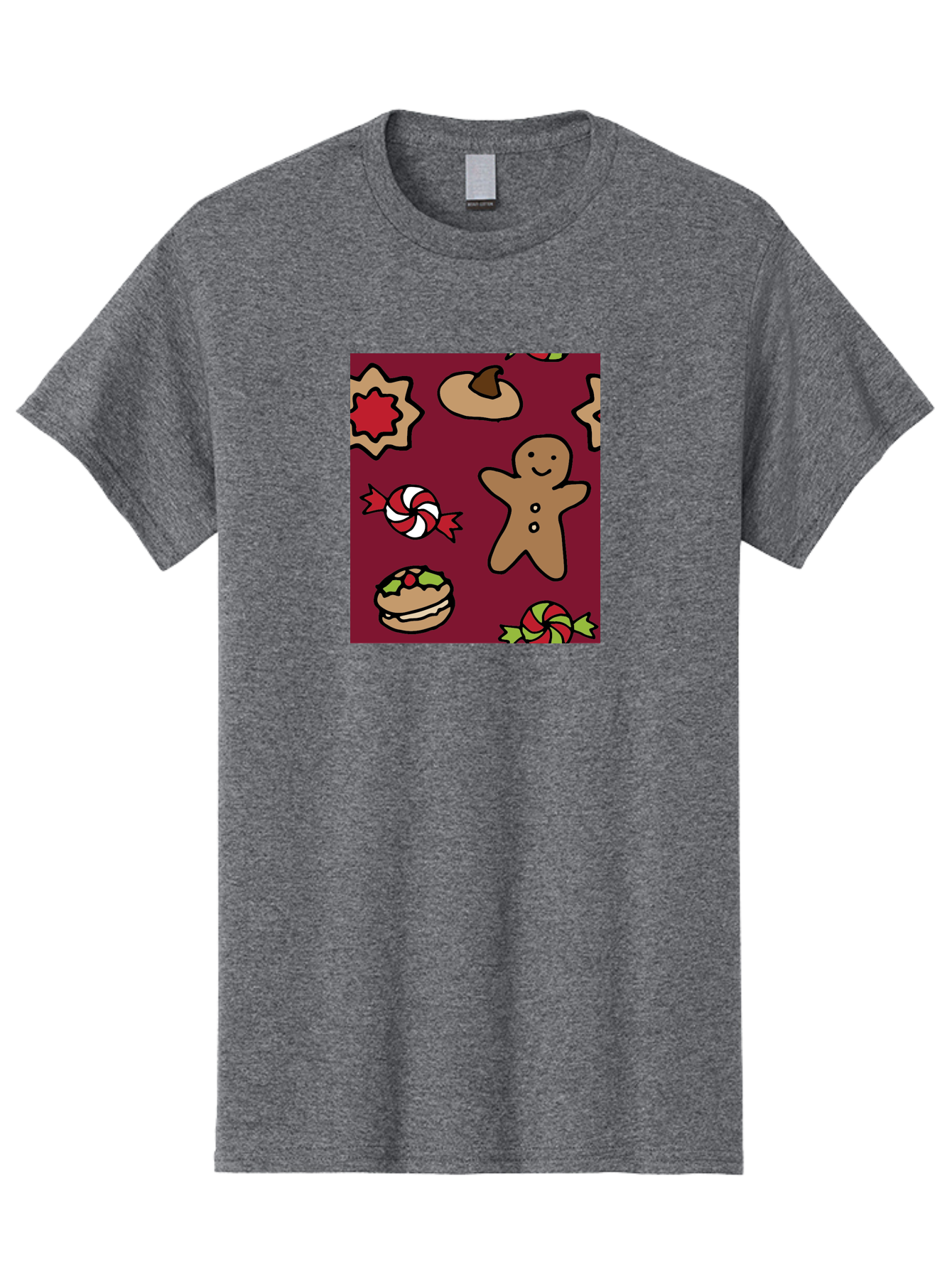 Gingerbread-Man Men'S Graphic Tee, 100% Cotton, Comfortable Casual Summer Wear, Machine Washable, Gingerbread Man, Christmas Sweets, Candies, Cookies, Festive Treats, Holiday Delights, Red And White Swirls, Christmas Cookies, - Aaa903 5
