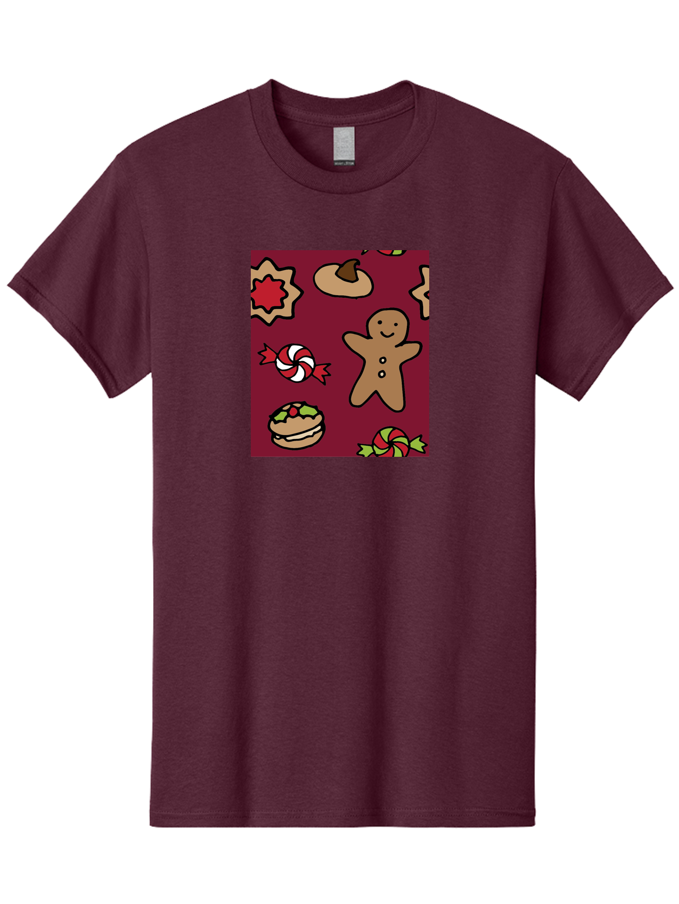 Gingerbread-Man Men'S Graphic Tee, 100% Cotton, Comfortable Casual Summer Wear, Machine Washable, Gingerbread Man, Christmas Sweets, Candies, Cookies, Festive Treats, Holiday Delights, Red And White Swirls, Christmas Cookies, - Aaa903 7