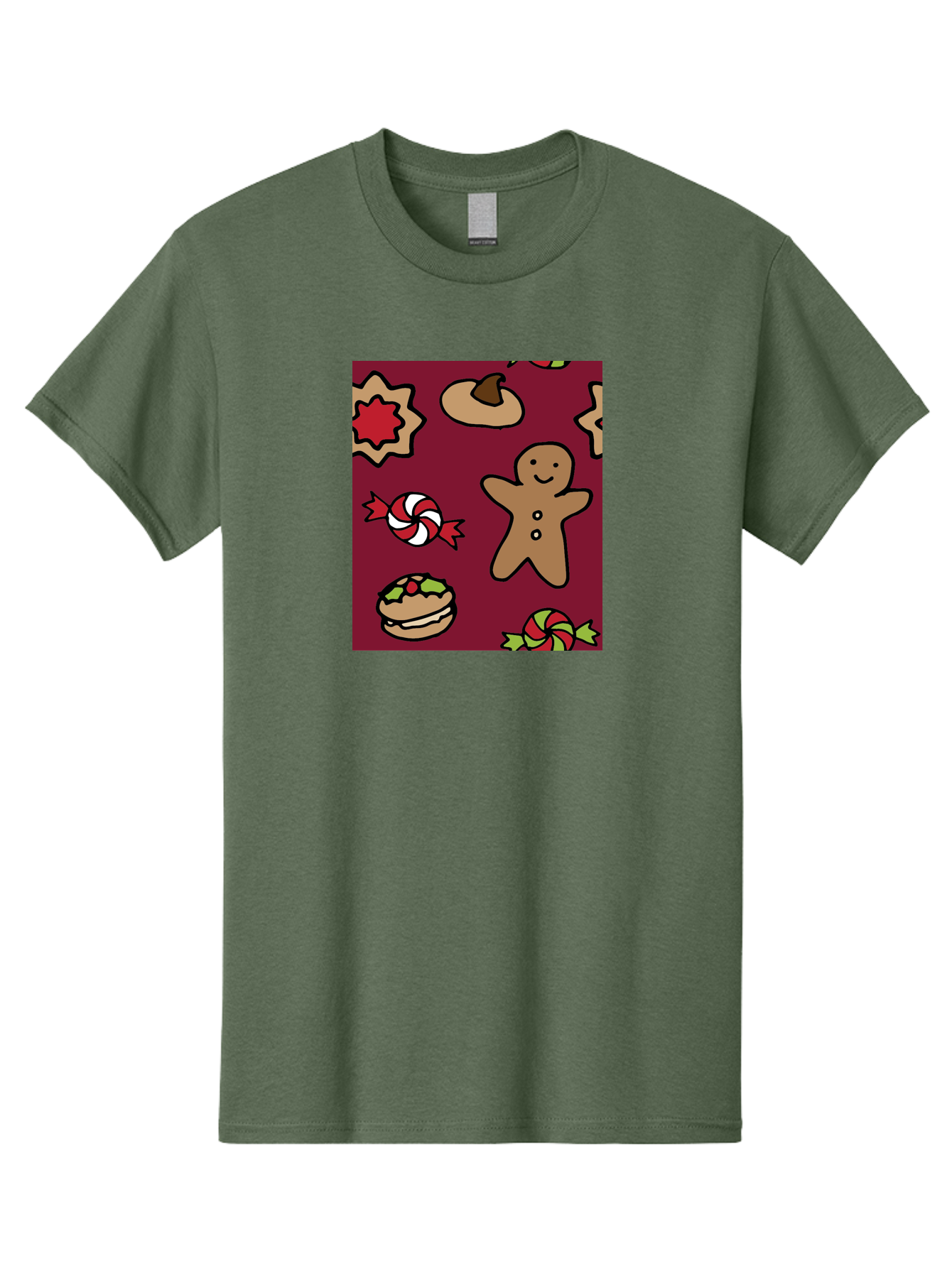 Gingerbread-Man Men'S Graphic Tee, 100% Cotton, Comfortable Casual Summer Wear, Machine Washable, Gingerbread Man, Christmas Sweets, Candies, Cookies, Festive Treats, Holiday Delights, Red And White Swirls, Christmas Cookies, - Aaa903 17