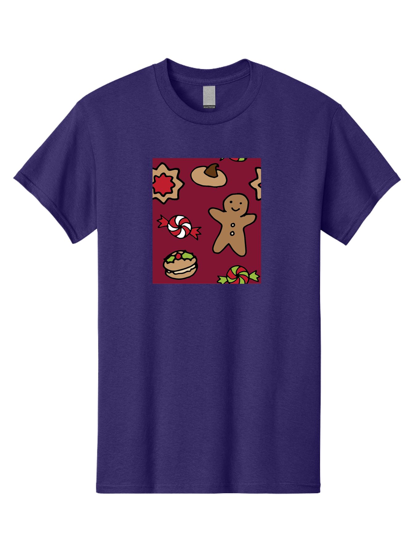 Gingerbread-Man Men'S Graphic Tee, 100% Cotton, Comfortable Casual Summer Wear, Machine Washable, Gingerbread Man, Christmas Sweets, Candies, Cookies, Festive Treats, Holiday Delights, Red And White Swirls, Christmas Cookies, - Aaa903 23