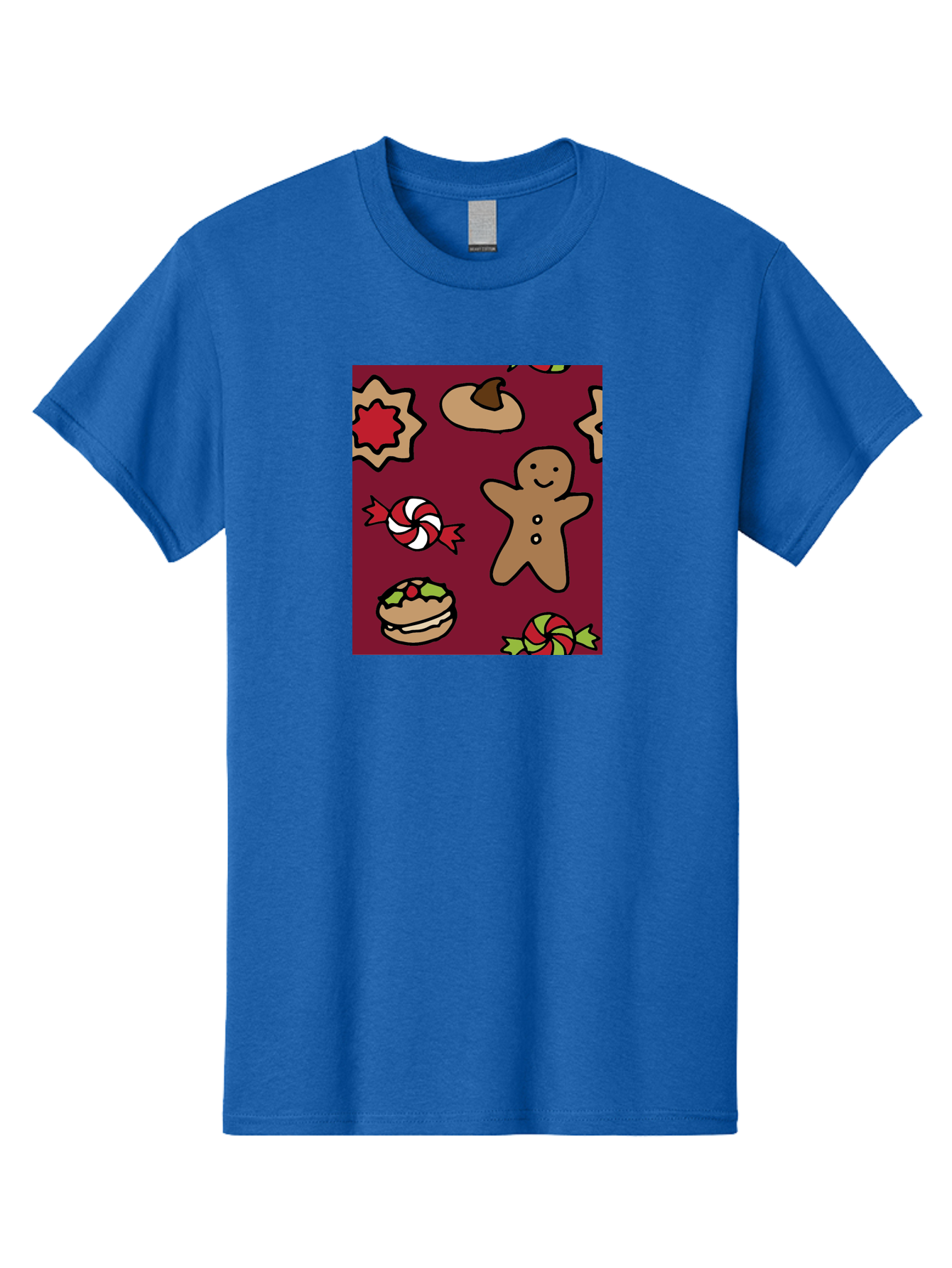 Gingerbread-Man Men'S Graphic Tee, 100% Cotton, Comfortable Casual Summer Wear, Machine Washable, Gingerbread Man, Christmas Sweets, Candies, Cookies, Festive Treats, Holiday Delights, Red And White Swirls, Christmas Cookies, - Aaa903 21