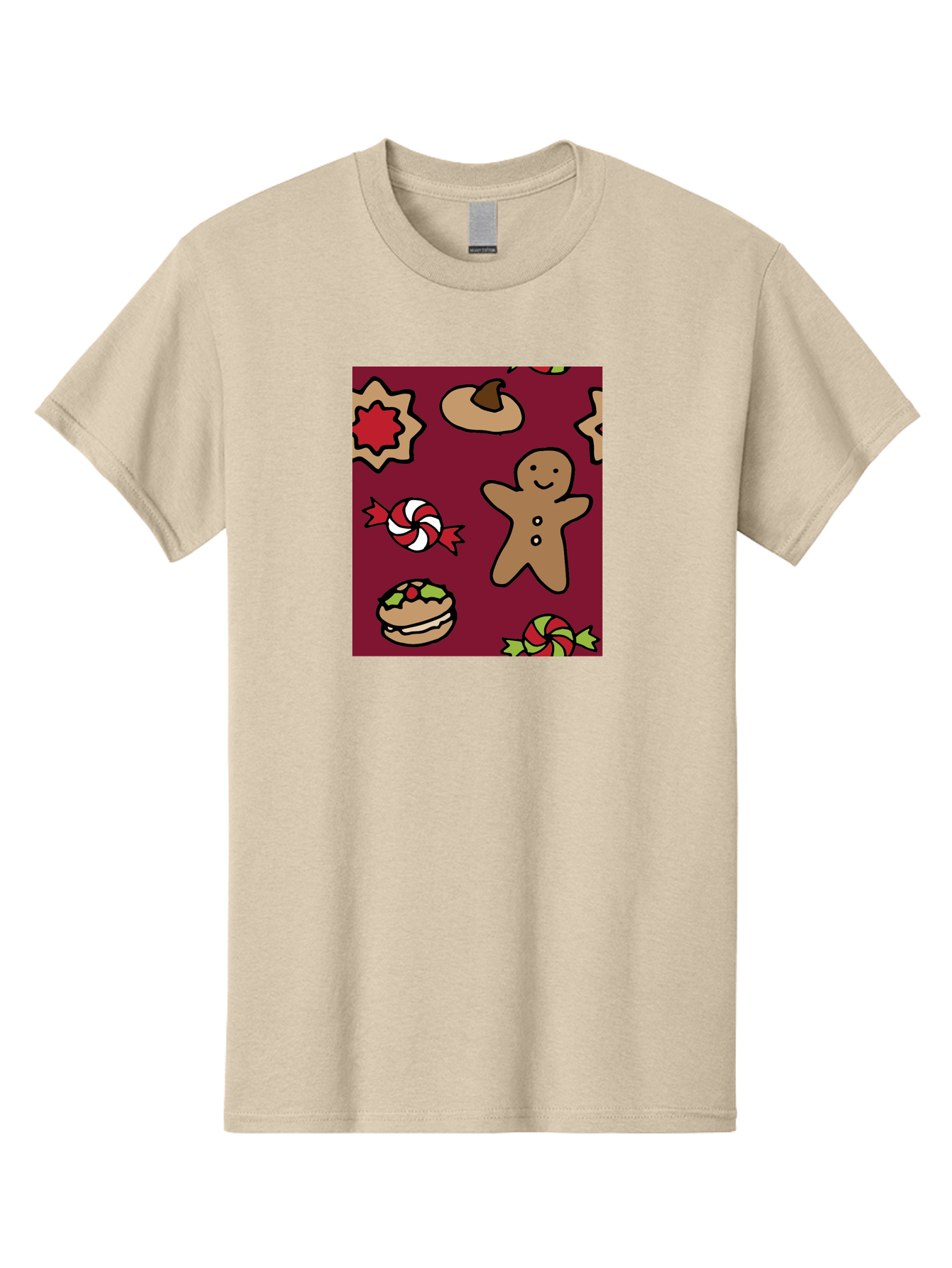 Gingerbread-Man Men'S Graphic Tee, 100% Cotton, Comfortable Casual Summer Wear, Machine Washable, Gingerbread Man, Christmas Sweets, Candies, Cookies, Festive Treats, Holiday Delights, Red And White Swirls, Christmas Cookies, - Aaa903 27