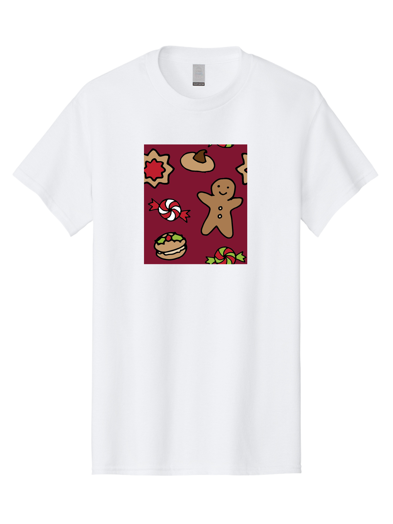 Gingerbread-Man Men'S Graphic Tee, 100% Cotton, Comfortable Casual Summer Wear, Machine Washable, Gingerbread Man, Christmas Sweets, Candies, Cookies, Festive Treats, Holiday Delights, Red And White Swirls, Christmas Cookies, - Aaa903 19