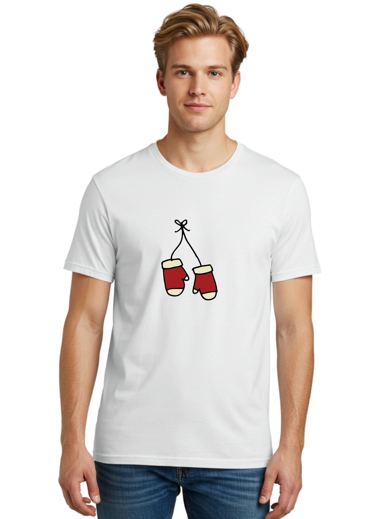 Hanging-Boxing-Gloves Men'S Graphic Tee, 100% Cotton, Comfortable Casual Summer Wear, Machine Washable, Christmas Stockings Hanging, Festive Decorations, Holiday Season, Red And White Stockings, Christmas Gifts, Festive Atmosphere, - Aaa909 2
