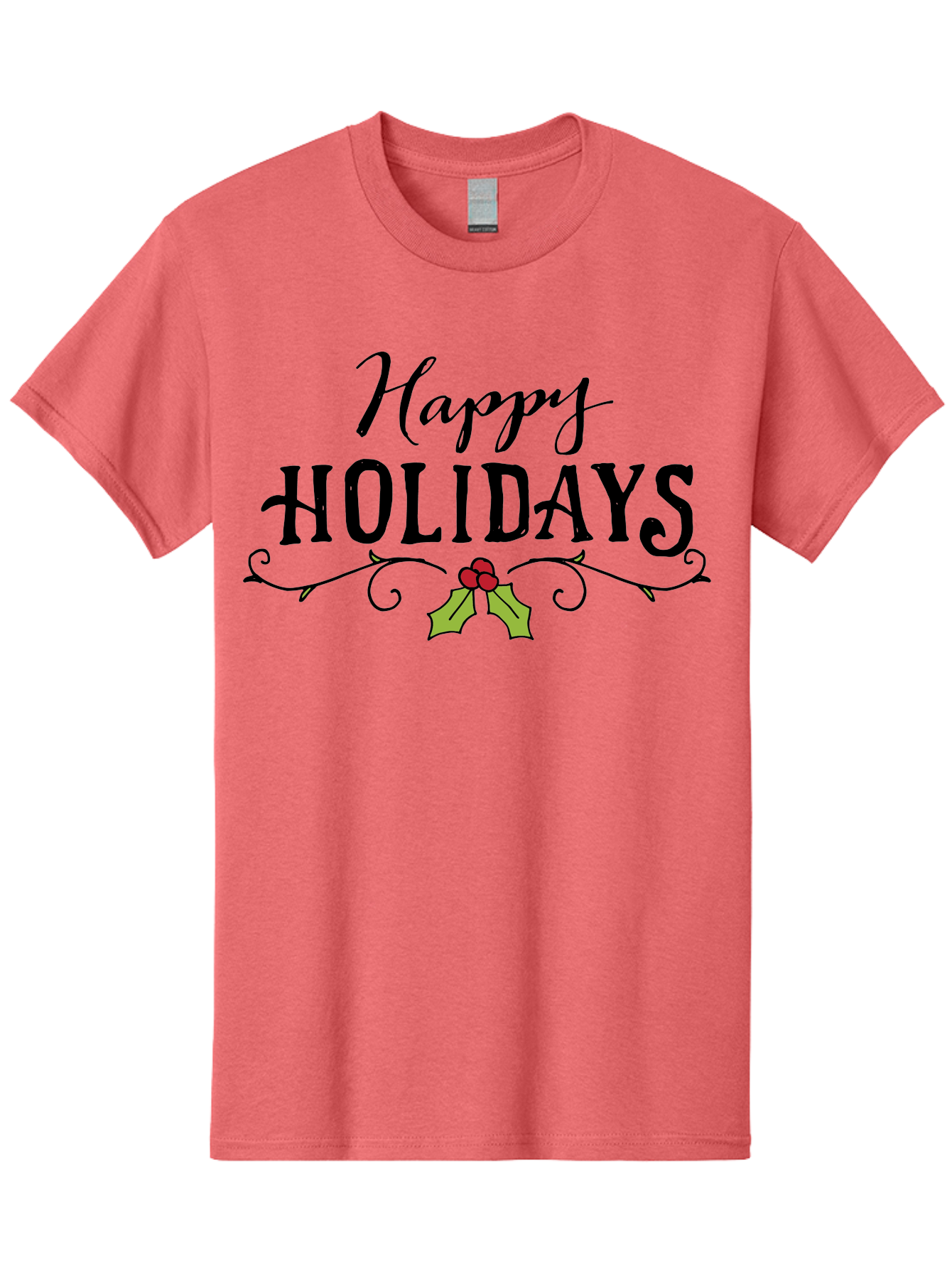 Happy-Holidays-6 Men'S Graphic Tee, 100% Cotton, Comfortable Casual Summer Wear, Machine Washable, Happy Holidays, Holiday Cheer, Festive Season, Holly Leaves, Red Berries, Black Script, Vintage Typography, Christmas Greetings, - Aaa918 27