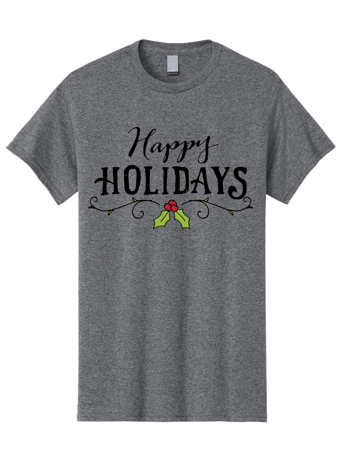 Happy-Holidays-6 Men'S Graphic Tee, 100% Cotton, Comfortable Casual Summer Wear, Machine Washable, Happy Holidays, Holiday Cheer, Festive Season, Holly Leaves, Red Berries, Black Script, Vintage Typography, Christmas Greetings, - Aaa918 7