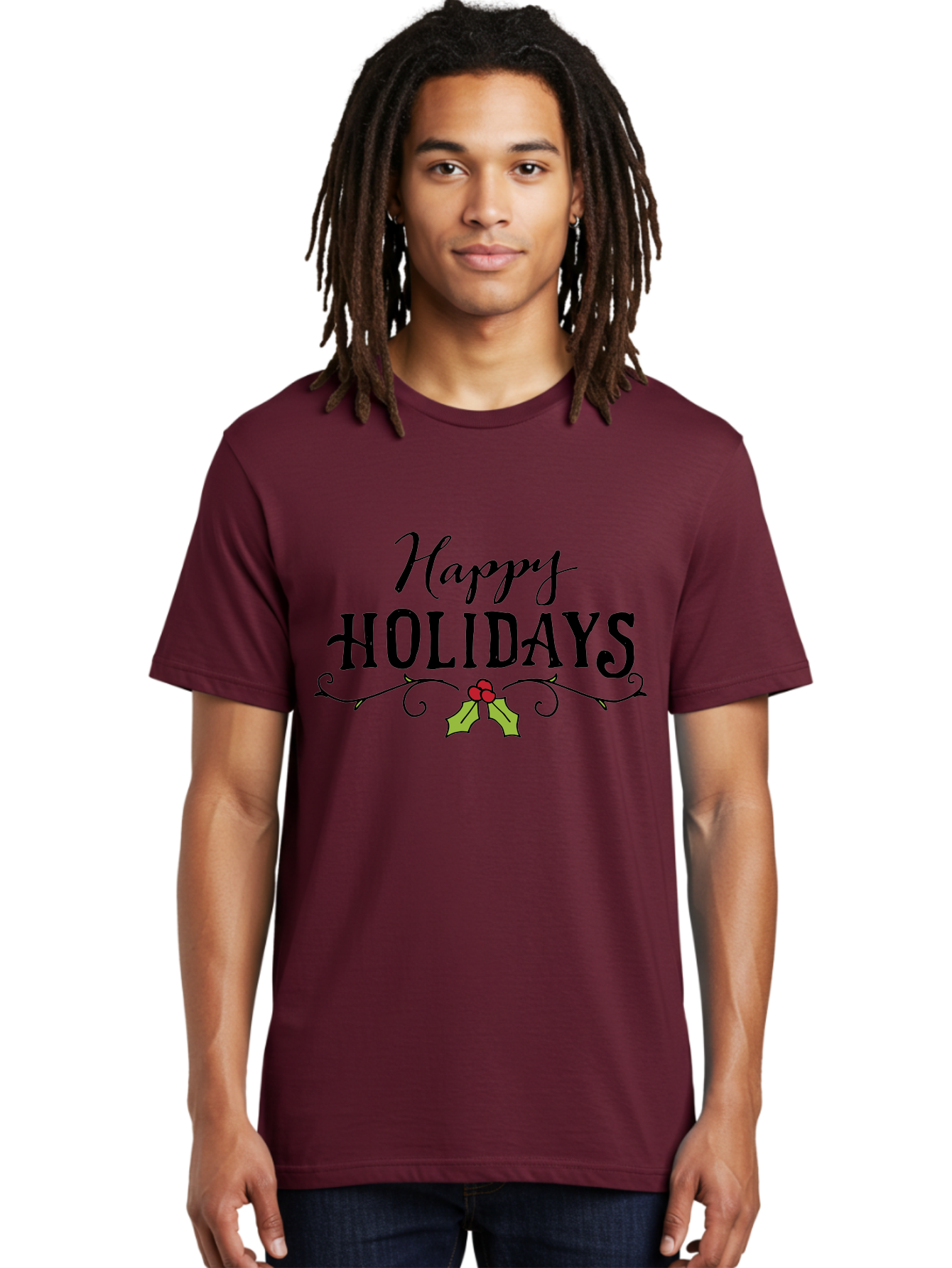Happy-Holidays-6 Men'S Graphic Tee, 100% Cotton, Comfortable Casual Summer Wear, Machine Washable, Happy Holidays, Holiday Cheer, Festive Season, Holly Leaves, Red Berries, Black Script, Vintage Typography, Christmas Greetings, - Aaa918 14