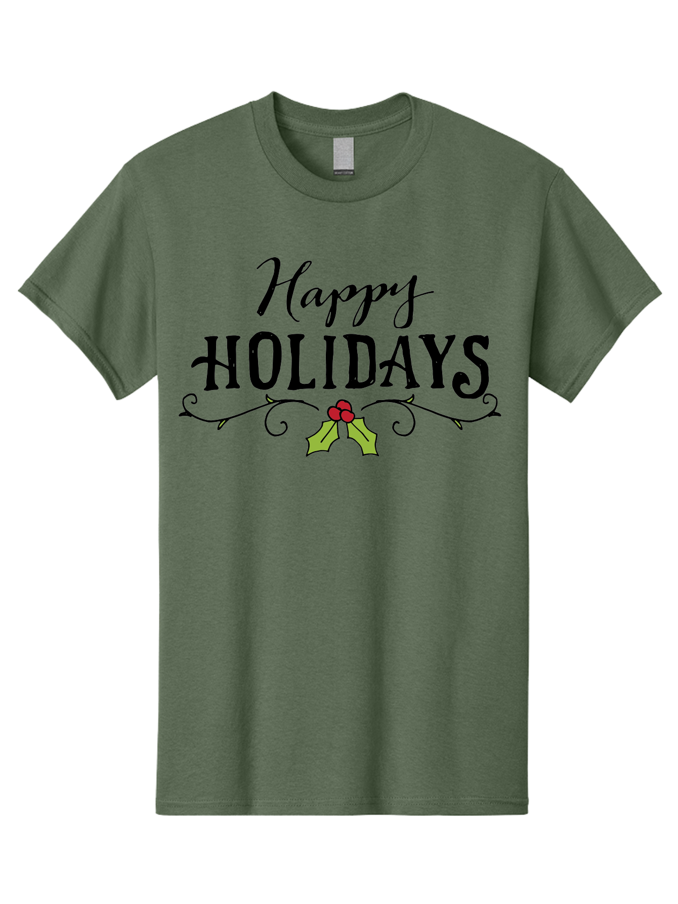 Happy-Holidays-6 Men'S Graphic Tee, 100% Cotton, Comfortable Casual Summer Wear, Machine Washable, Happy Holidays, Holiday Cheer, Festive Season, Holly Leaves, Red Berries, Black Script, Vintage Typography, Christmas Greetings, - Aaa918 21