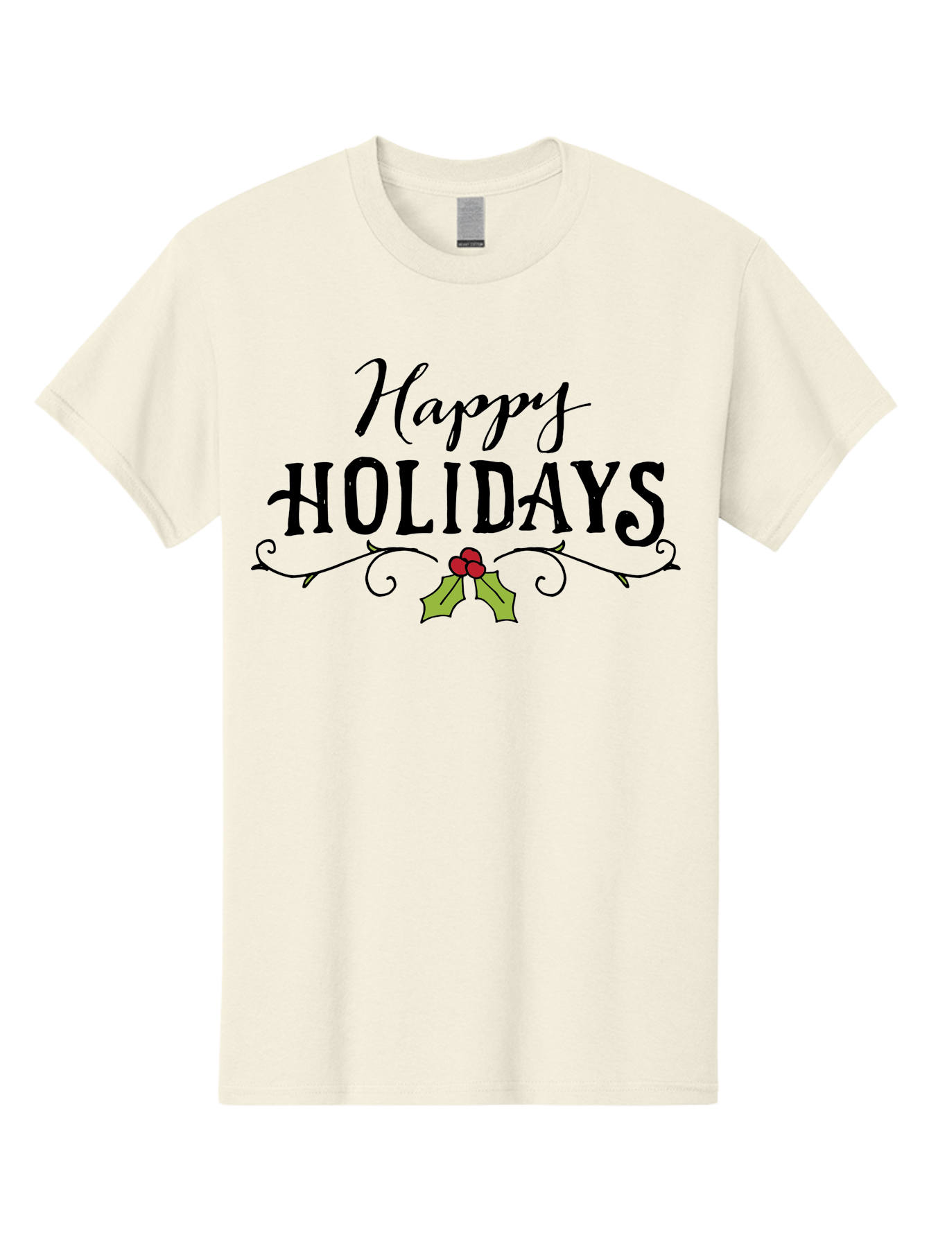 Happy-Holidays-6 Men'S Graphic Tee, 100% Cotton, Comfortable Casual Summer Wear, Machine Washable, Happy Holidays, Holiday Cheer, Festive Season, Holly Leaves, Red Berries, Black Script, Vintage Typography, Christmas Greetings, - Aaa918 25