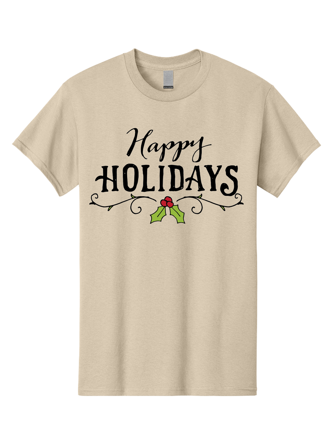 Happy-Holidays-6 Men'S Graphic Tee, 100% Cotton, Comfortable Casual Summer Wear, Machine Washable, Happy Holidays, Holiday Cheer, Festive Season, Holly Leaves, Red Berries, Black Script, Vintage Typography, Christmas Greetings, - Aaa918 9