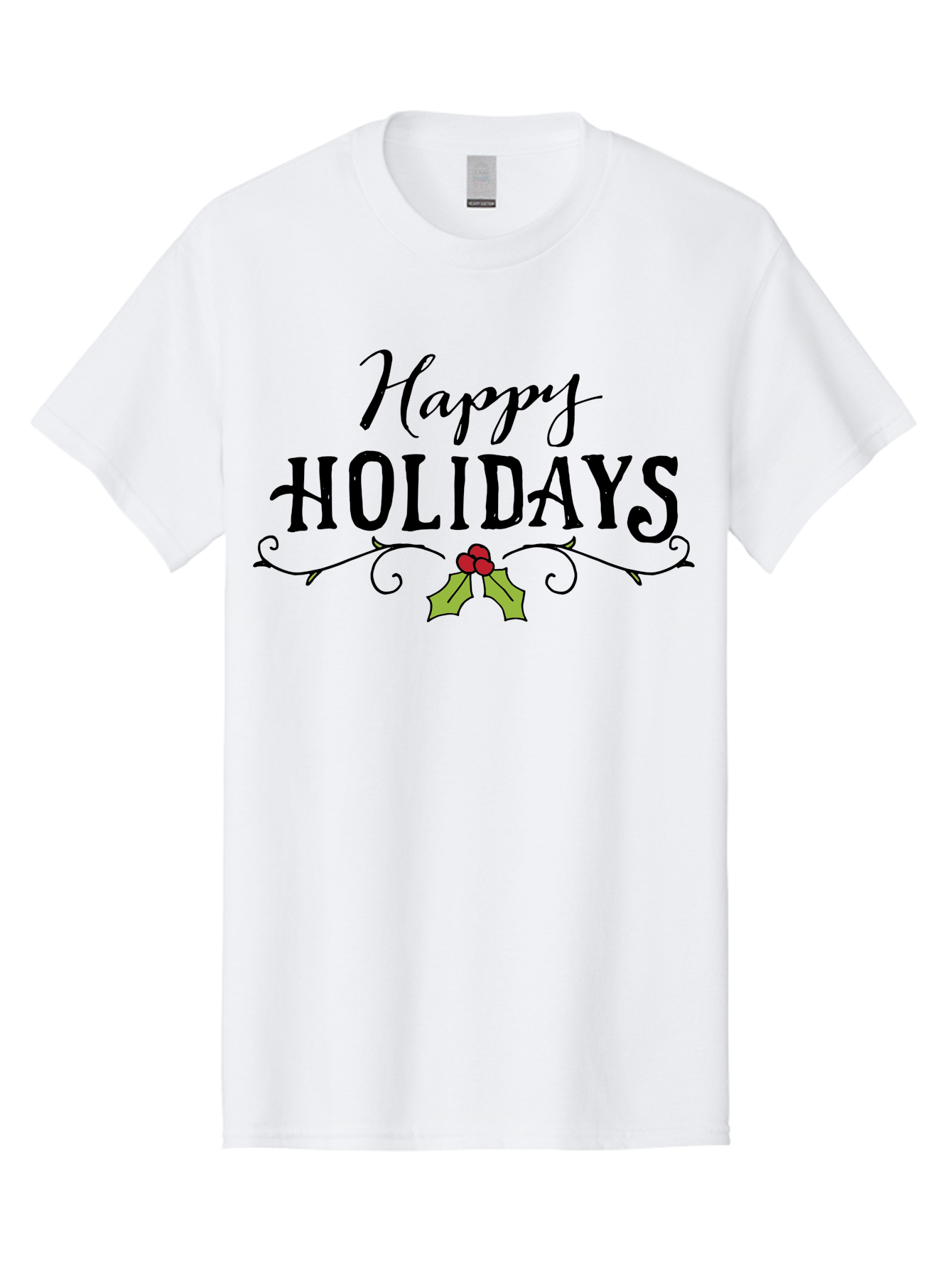 Happy-Holidays-6 Men'S Graphic Tee, 100% Cotton, Comfortable Casual Summer Wear, Machine Washable, Happy Holidays, Holiday Cheer, Festive Season, Holly Leaves, Red Berries, Black Script, Vintage Typography, Christmas Greetings, - Aaa918 29