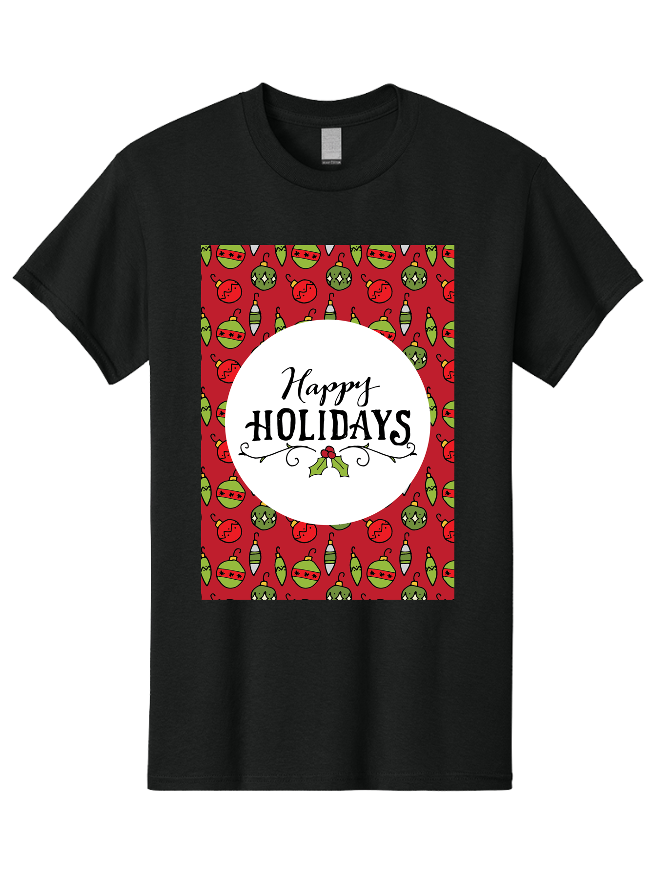 Happy-Holidays-7 Men'S Graphic Tee, 100% Cotton, Comfortable Casual Summer Wear, Machine Washable, Happy Holidays Greeting, Christmas Ornaments, Festive Decorations, Holiday Cheer, Red And Green Theme, Winter Season, Holiday Wishes, - Aaa919 9