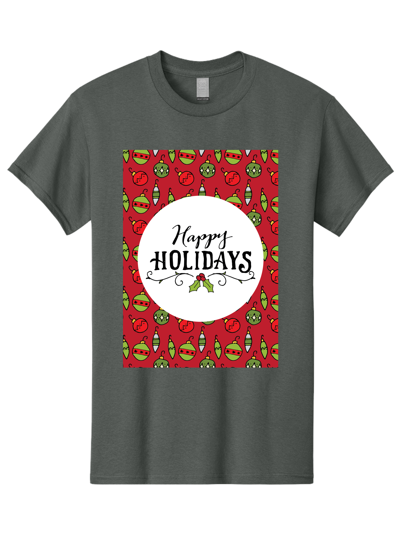 Happy-Holidays-7 Men'S Graphic Tee, 100% Cotton, Comfortable Casual Summer Wear, Machine Washable, Happy Holidays Greeting, Christmas Ornaments, Festive Decorations, Holiday Cheer, Red And Green Theme, Winter Season, Holiday Wishes, - Aaa919 25