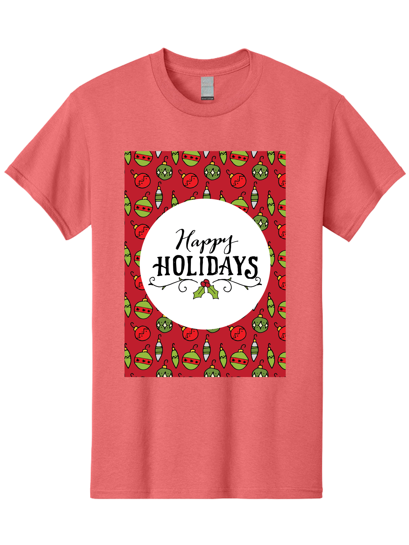 Happy-Holidays-7 Men'S Graphic Tee, 100% Cotton, Comfortable Casual Summer Wear, Machine Washable, Happy Holidays Greeting, Christmas Ornaments, Festive Decorations, Holiday Cheer, Red And Green Theme, Winter Season, Holiday Wishes, - Aaa919 19