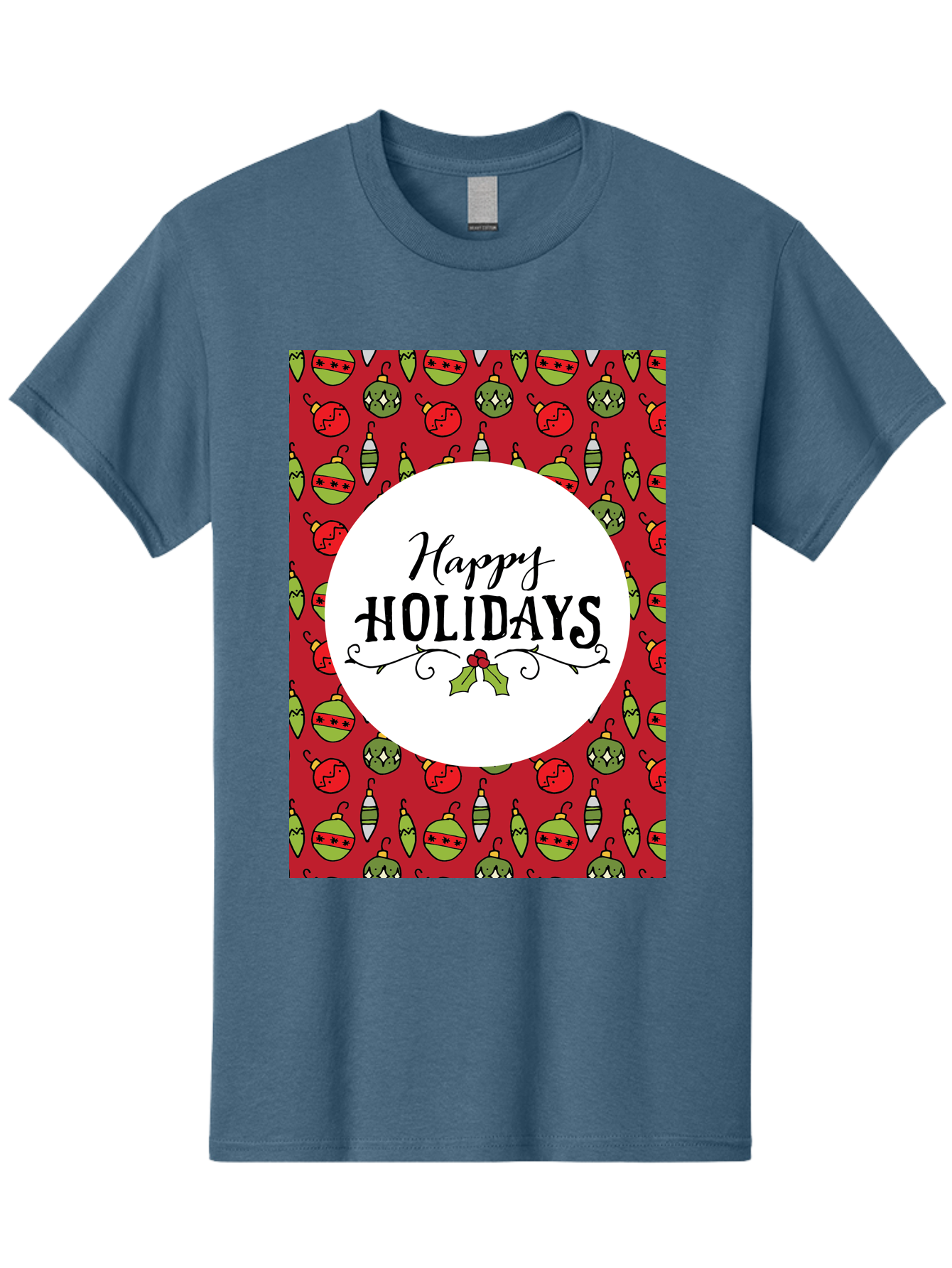 Happy-Holidays-7 Men'S Graphic Tee, 100% Cotton, Comfortable Casual Summer Wear, Machine Washable, Happy Holidays Greeting, Christmas Ornaments, Festive Decorations, Holiday Cheer, Red And Green Theme, Winter Season, Holiday Wishes, - Aaa919 15