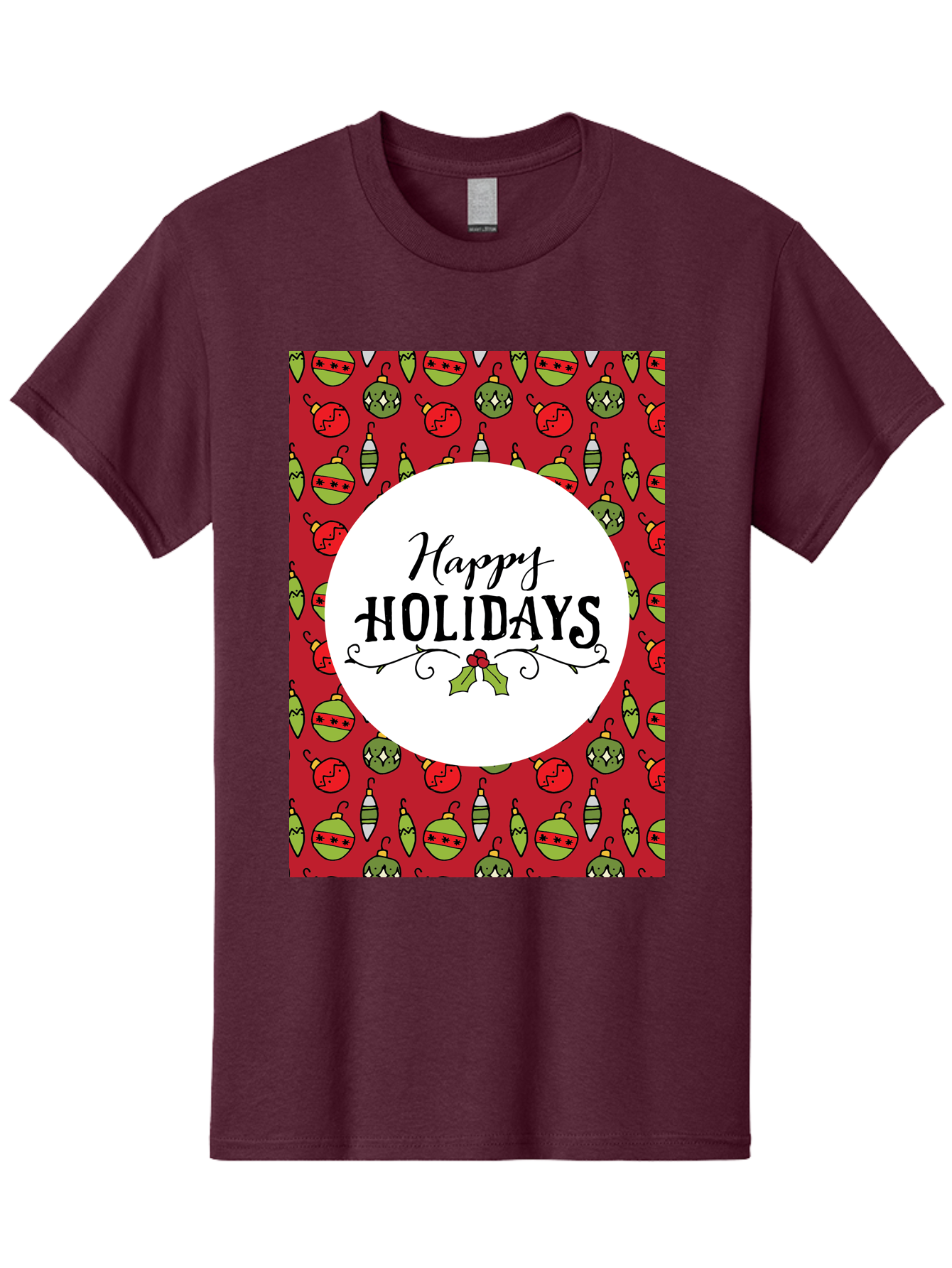 Happy-Holidays-7 Men'S Graphic Tee, 100% Cotton, Comfortable Casual Summer Wear, Machine Washable, Happy Holidays Greeting, Christmas Ornaments, Festive Decorations, Holiday Cheer, Red And Green Theme, Winter Season, Holiday Wishes, - Aaa919 3