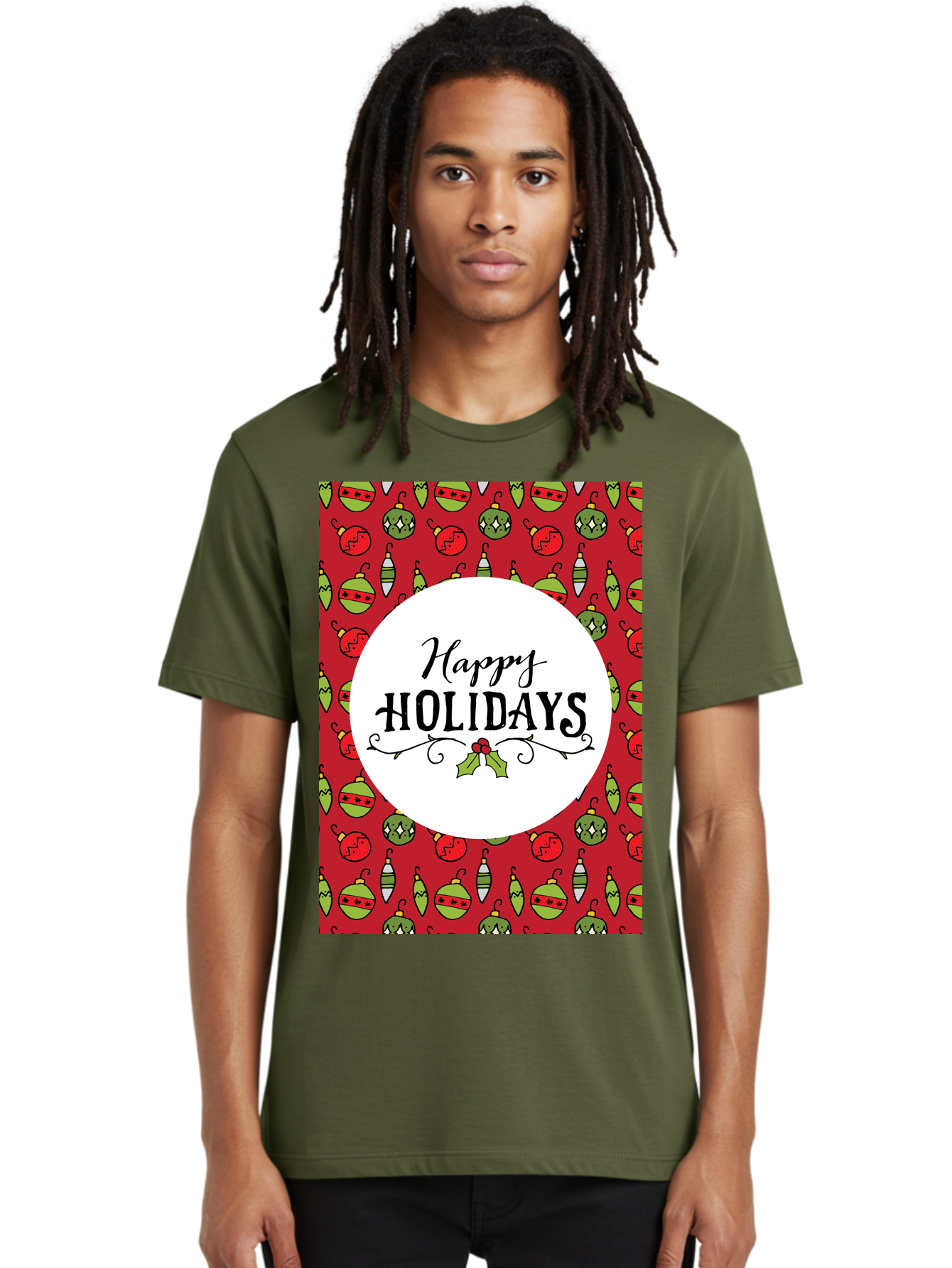 Happy-Holidays-7 Men'S Graphic Tee, 100% Cotton, Comfortable Casual Summer Wear, Machine Washable, Happy Holidays Greeting, Christmas Ornaments, Festive Decorations, Holiday Cheer, Red And Green Theme, Winter Season, Holiday Wishes, - Aaa919 18