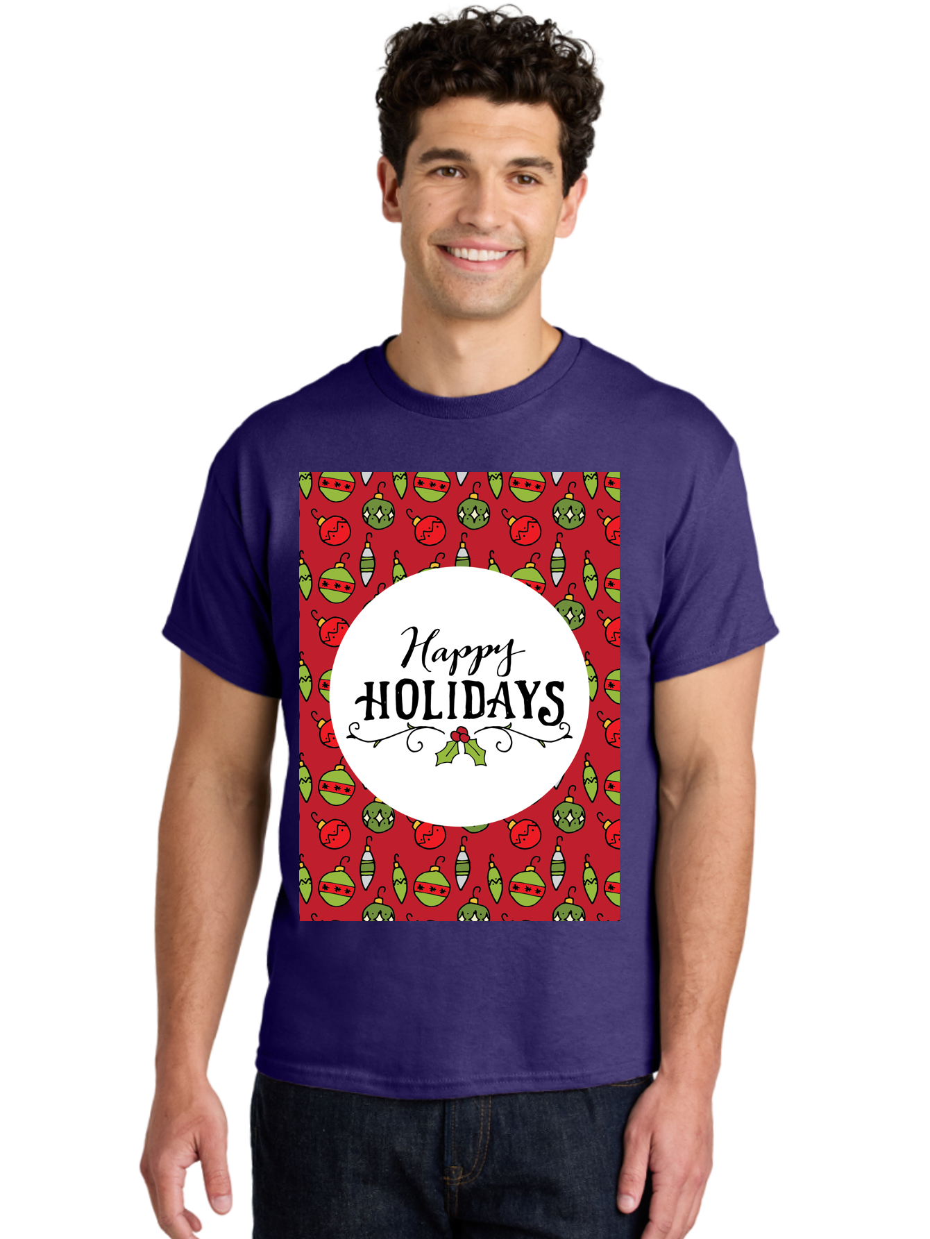 Happy-Holidays-7 Men'S Graphic Tee, 100% Cotton, Comfortable Casual Summer Wear, Machine Washable, Happy Holidays Greeting, Christmas Ornaments, Festive Decorations, Holiday Cheer, Red And Green Theme, Winter Season, Holiday Wishes, - Aaa919 22