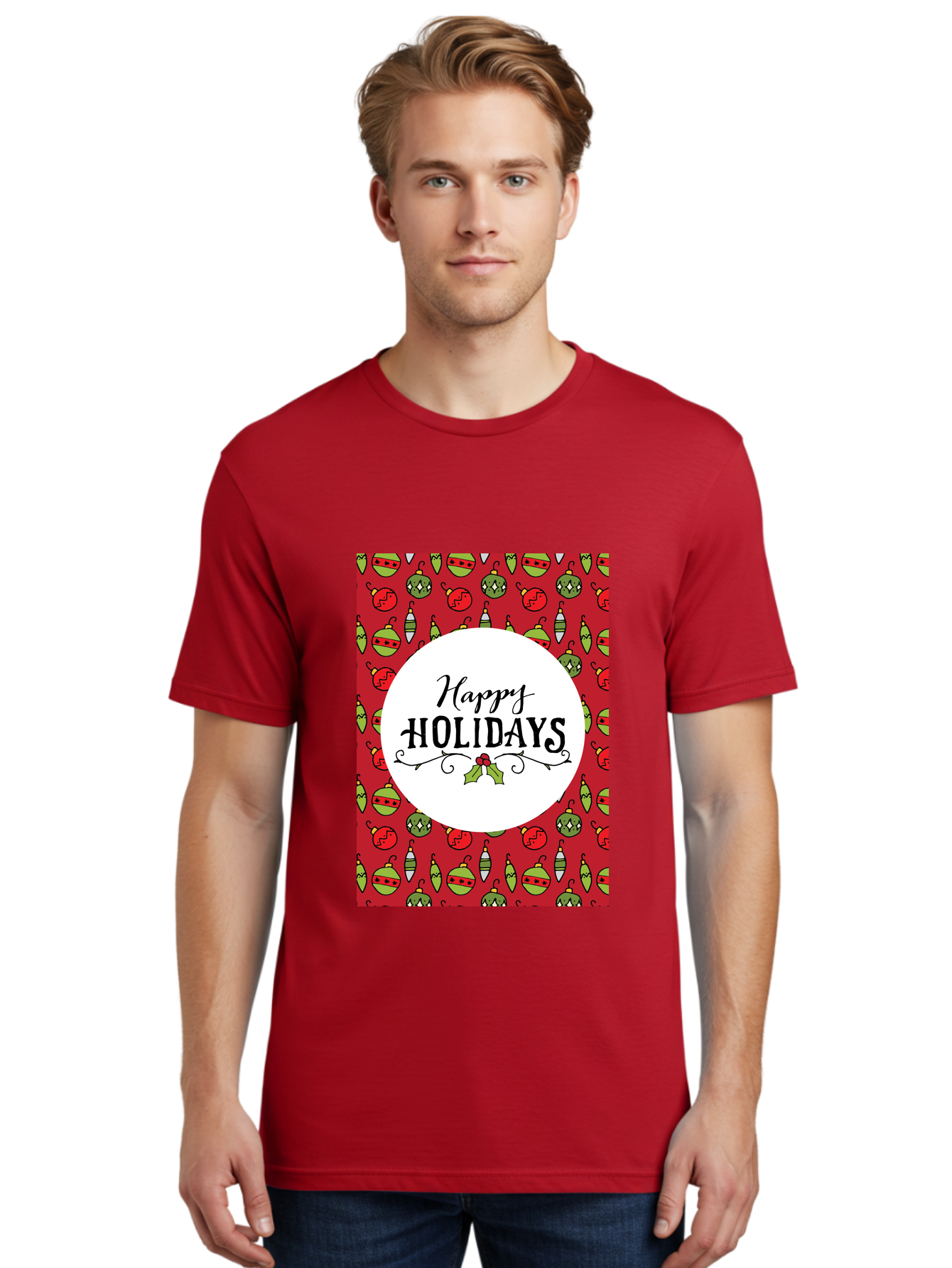 Happy-Holidays-7 Men'S Graphic Tee, 100% Cotton, Comfortable Casual Summer Wear, Machine Washable, Happy Holidays Greeting, Christmas Ornaments, Festive Decorations, Holiday Cheer, Red And Green Theme, Winter Season, Holiday Wishes, - Aaa919 14