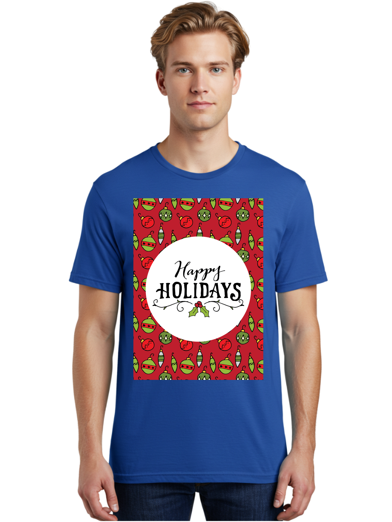 Happy-Holidays-7 Men'S Graphic Tee, 100% Cotton, Comfortable Casual Summer Wear, Machine Washable, Happy Holidays Greeting, Christmas Ornaments, Festive Decorations, Holiday Cheer, Red And Green Theme, Winter Season, Holiday Wishes, - Aaa919 8