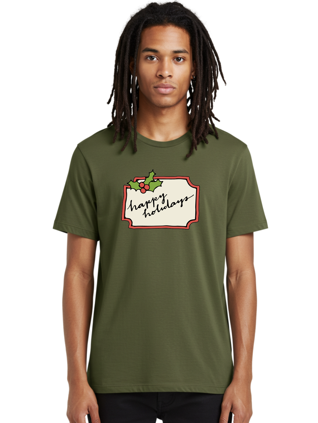 Happy-Holidays Men'S Graphic Tee, 100% Cotton, Comfortable Casual Summer Wear, Machine Washable, Happy Holidays, Festive Season, Holiday Cheer, Red Berries, Holly Leaves, Greeting Card, Celebration, Winter Wonderland, Joyous Occasion, - Aaa921 16