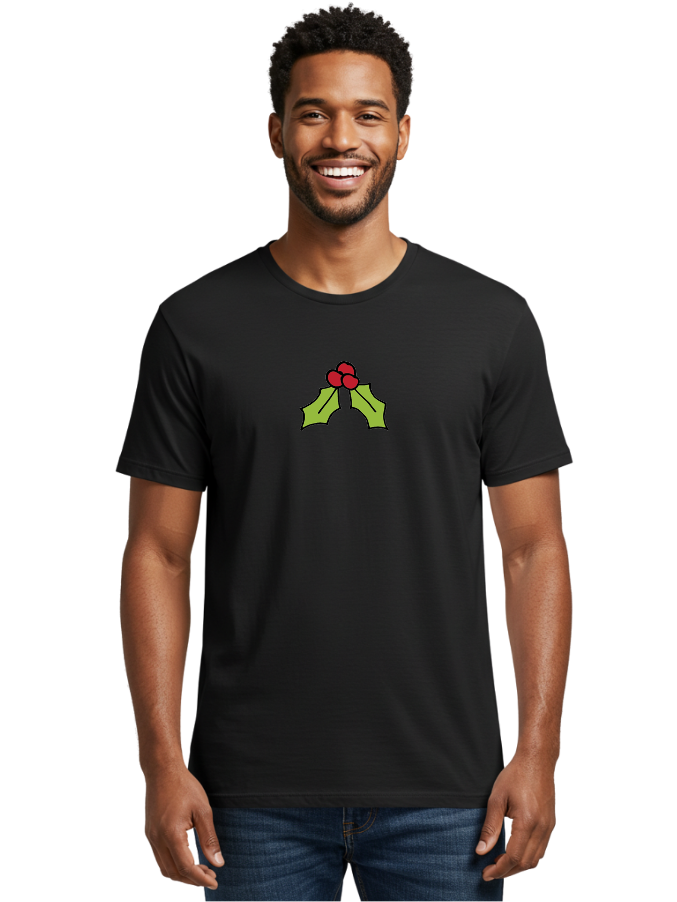 Holly-5 Men'S Graphic Tee, 100% Cotton, Comfortable Casual Summer Wear, Machine Washable, Holiday Decoration, Festive Symbol, Christmas Icon, Red Berries, Green Leaves, Winter Decor, Seasonal Graphic, Cartoon Illustration, Simple Design - Aaa932 26