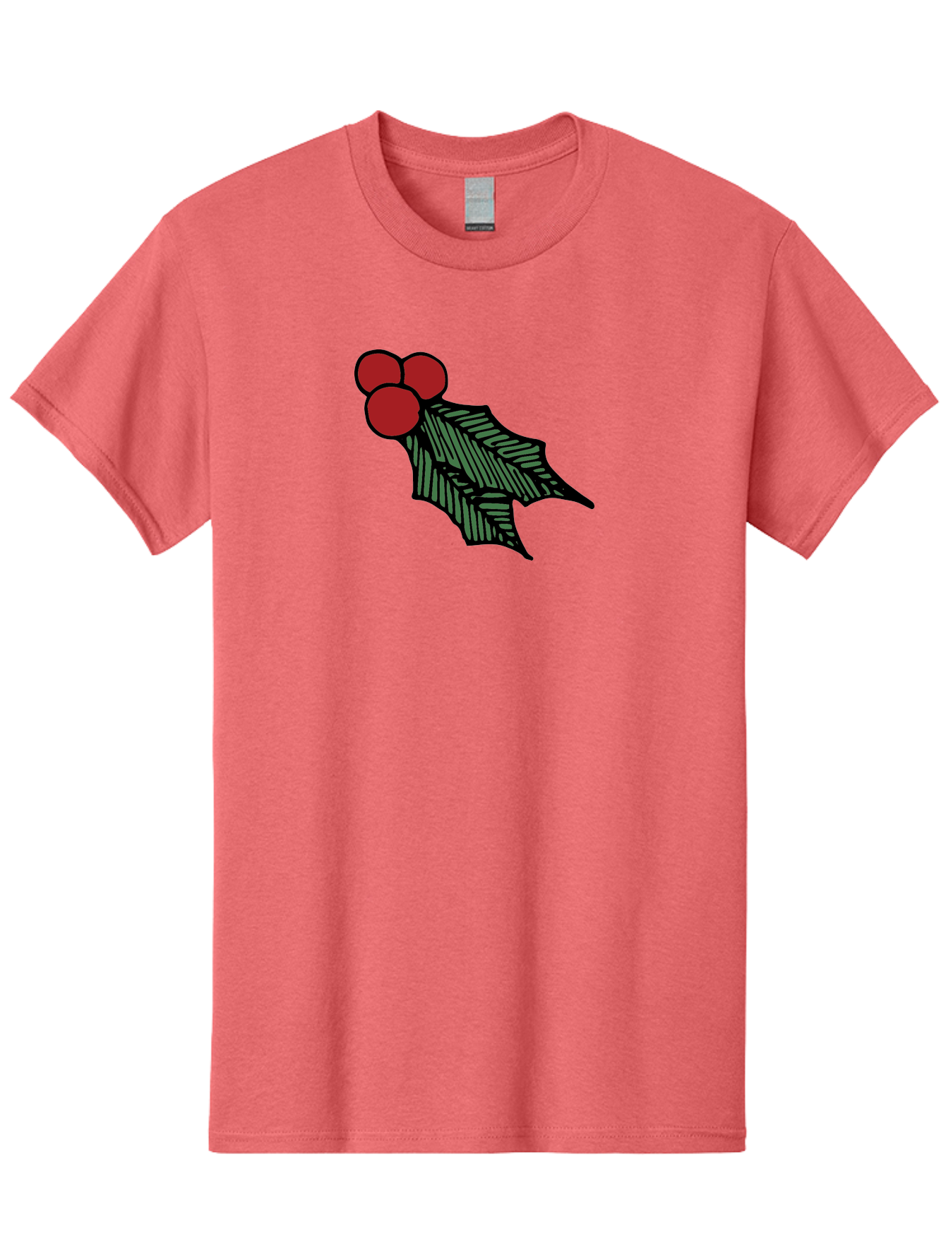 Holly-Leaf-With-Berries Men'S Graphic Tee, 100% Cotton, Comfortable Casual Summer Wear, Machine Washable, Holiday Decor, Festive Illustration, Christmas Symbolism, Holly Leaves, Red Berries, Winter Decoration, Seasonal Graphics - Aaa933 27
