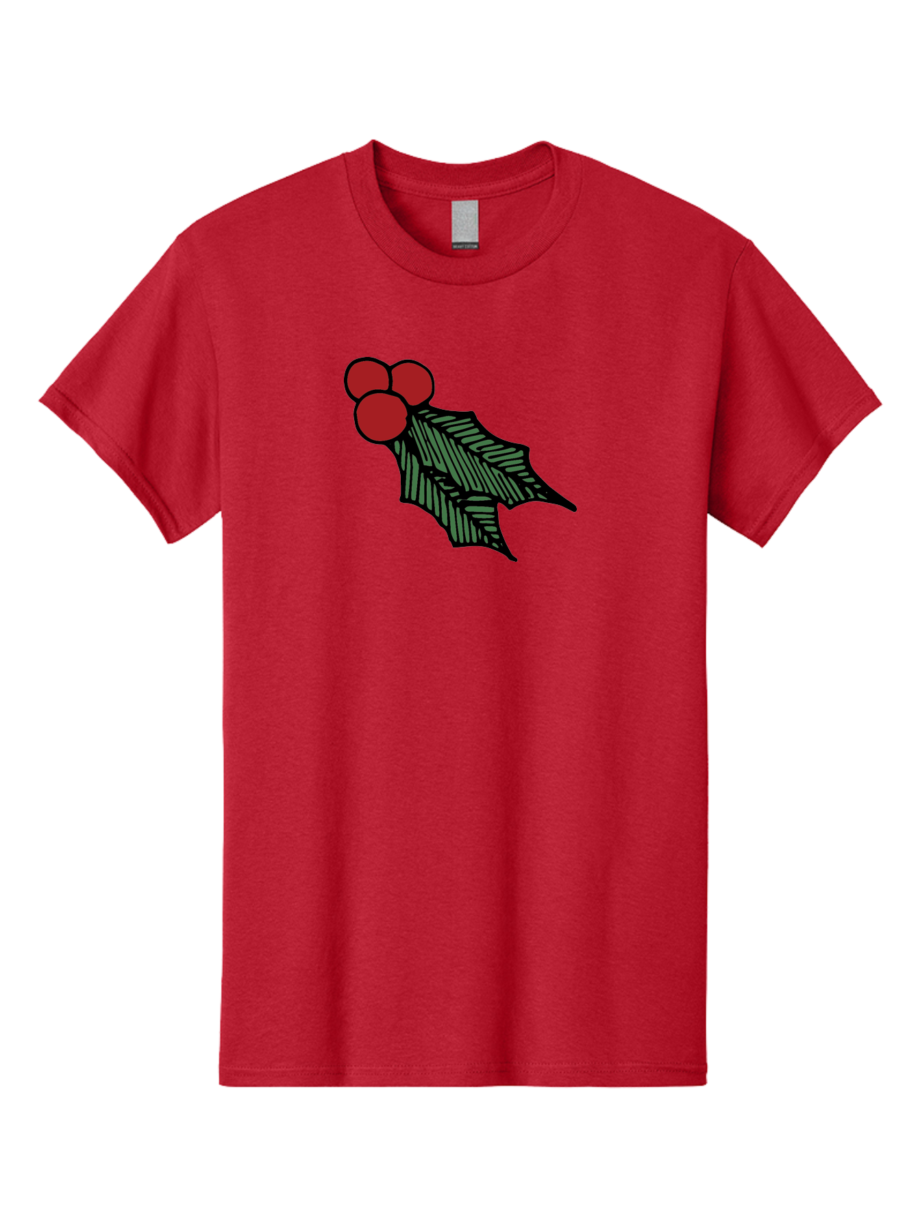 Holly-Leaf-With-Berries Men'S Graphic Tee, 100% Cotton, Comfortable Casual Summer Wear, Machine Washable, Holiday Decor, Festive Illustration, Christmas Symbolism, Holly Leaves, Red Berries, Winter Decoration, Seasonal Graphics - Aaa933 7