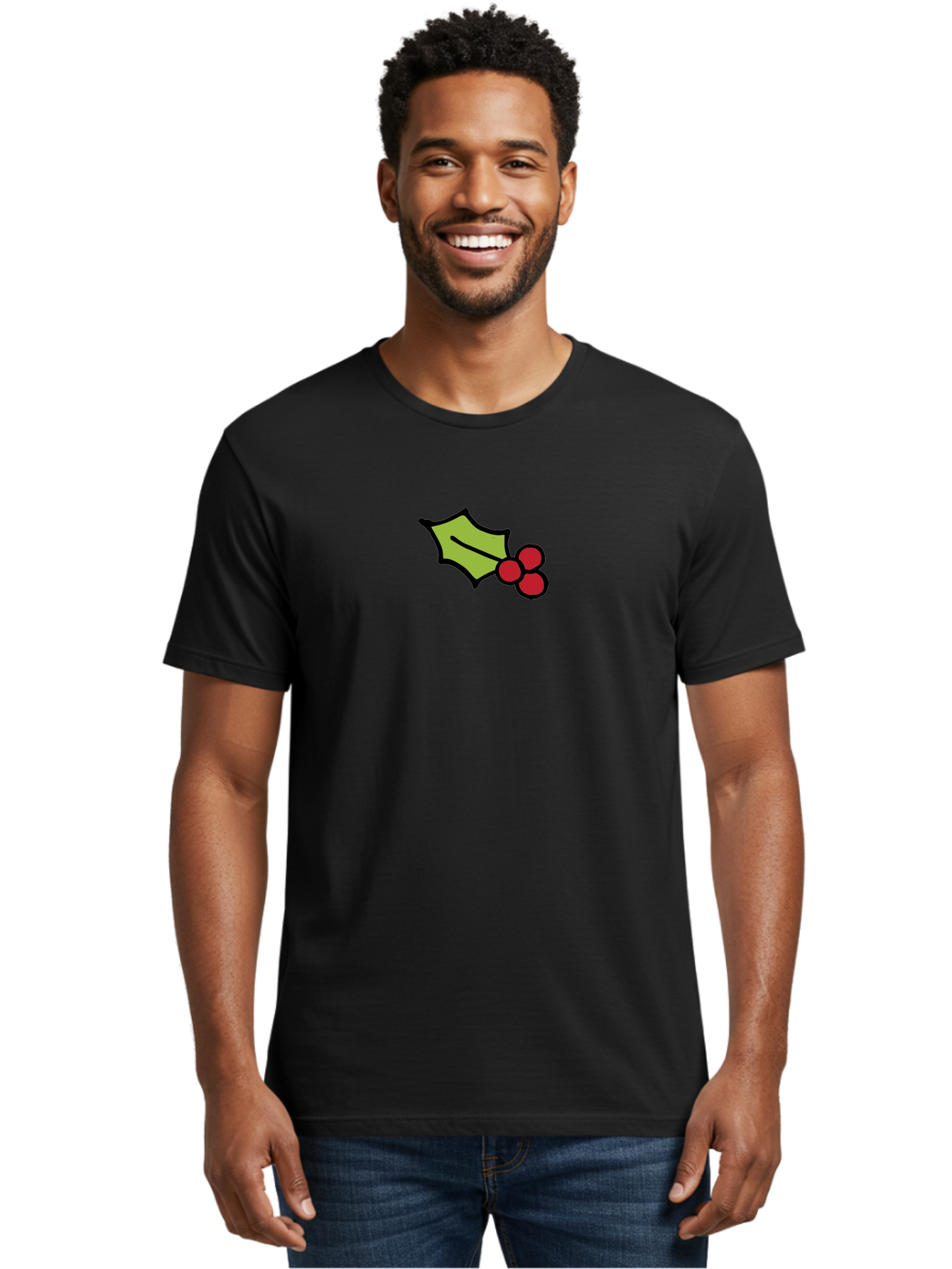 Holly-Leaves-And-Berries-1 Men'S Graphic Tee, 100% Cotton, Comfortable Casual Summer Wear, Machine Washable, Holly Leaf Illustration, Red Berries, Festive Decor, Holiday Theme, Christmas Symbol, Winter Decoration, Cartoon Style, - Aaa934 16