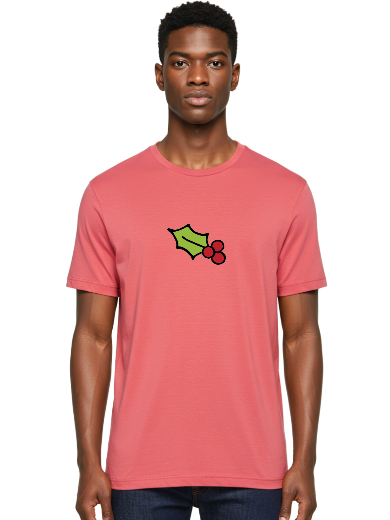 Holly-Leaves-And-Berries-1 Men'S Graphic Tee, 100% Cotton, Comfortable Casual Summer Wear, Machine Washable, Holly Leaf Illustration, Red Berries, Festive Decor, Holiday Theme, Christmas Symbol, Winter Decoration, Cartoon Style, - Aaa934 22