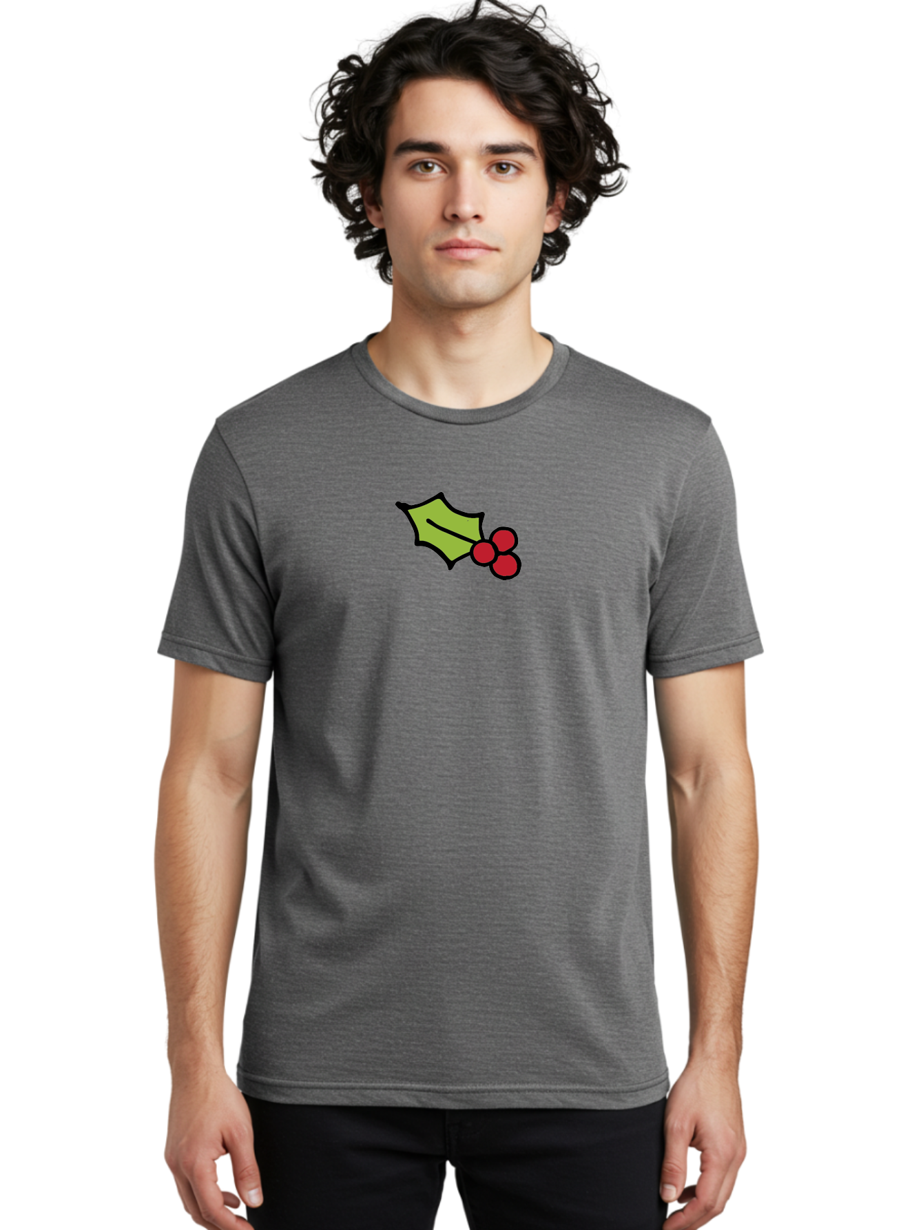 Holly-Leaves-And-Berries-1 Men'S Graphic Tee, 100% Cotton, Comfortable Casual Summer Wear, Machine Washable, Holly Leaf Illustration, Red Berries, Festive Decor, Holiday Theme, Christmas Symbol, Winter Decoration, Cartoon Style, - Aaa934 8