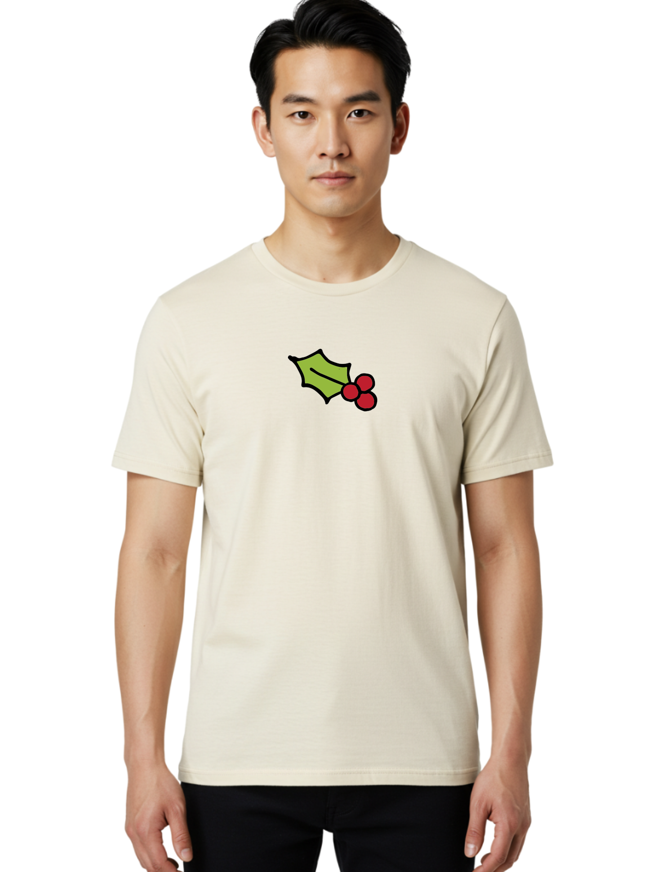 Holly-Leaves-And-Berries-1 Men'S Graphic Tee, 100% Cotton, Comfortable Casual Summer Wear, Machine Washable, Holly Leaf Illustration, Red Berries, Festive Decor, Holiday Theme, Christmas Symbol, Winter Decoration, Cartoon Style, - Aaa934 24