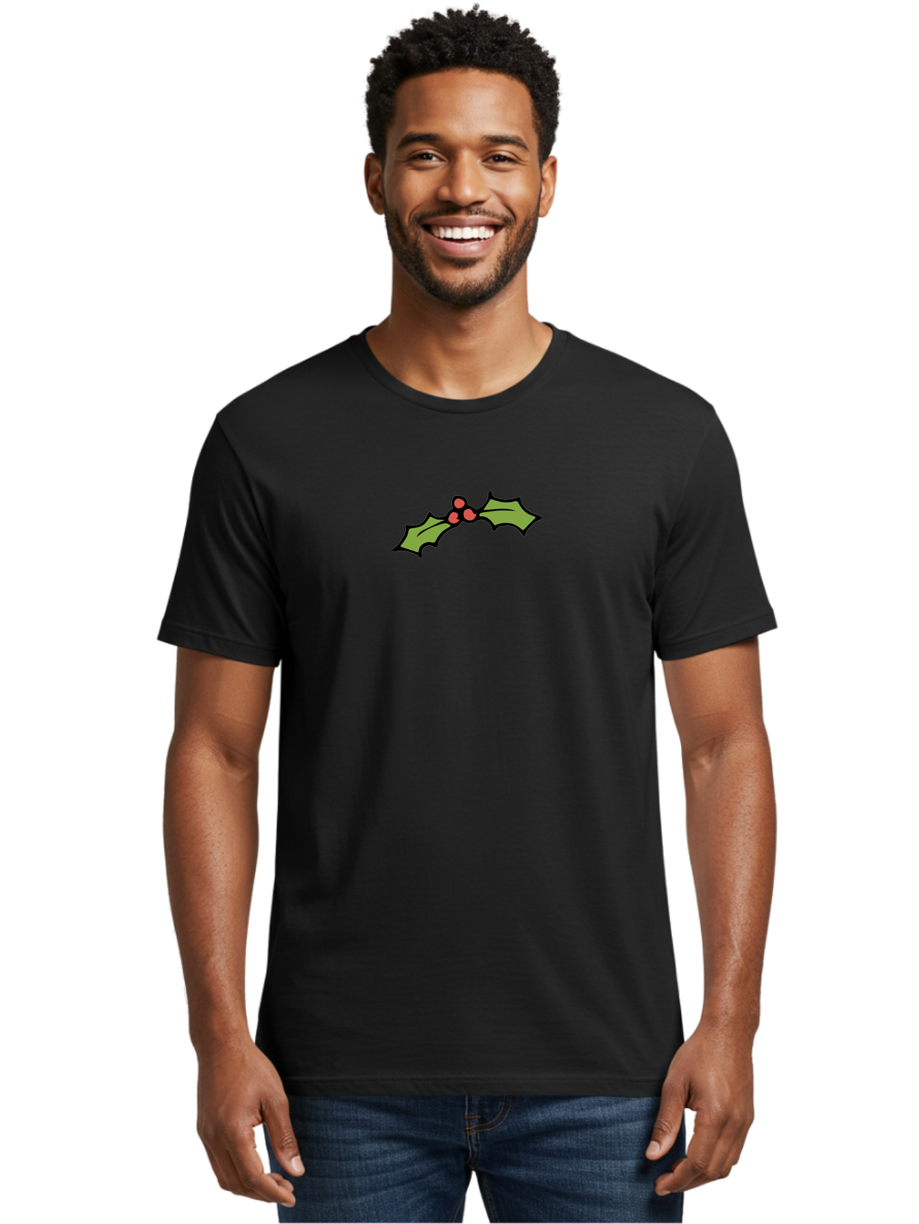 Holly Men'S Graphic Tee, 100% Cotton, Comfortable Casual Summer Wear, Machine Washable, Holiday Decor, Christmas Foliage, Festive Holly, Christmas Decoration, Red Berries, Green Leaves, Festive Atmosphere, Winter Wonderland - Aaa938 10