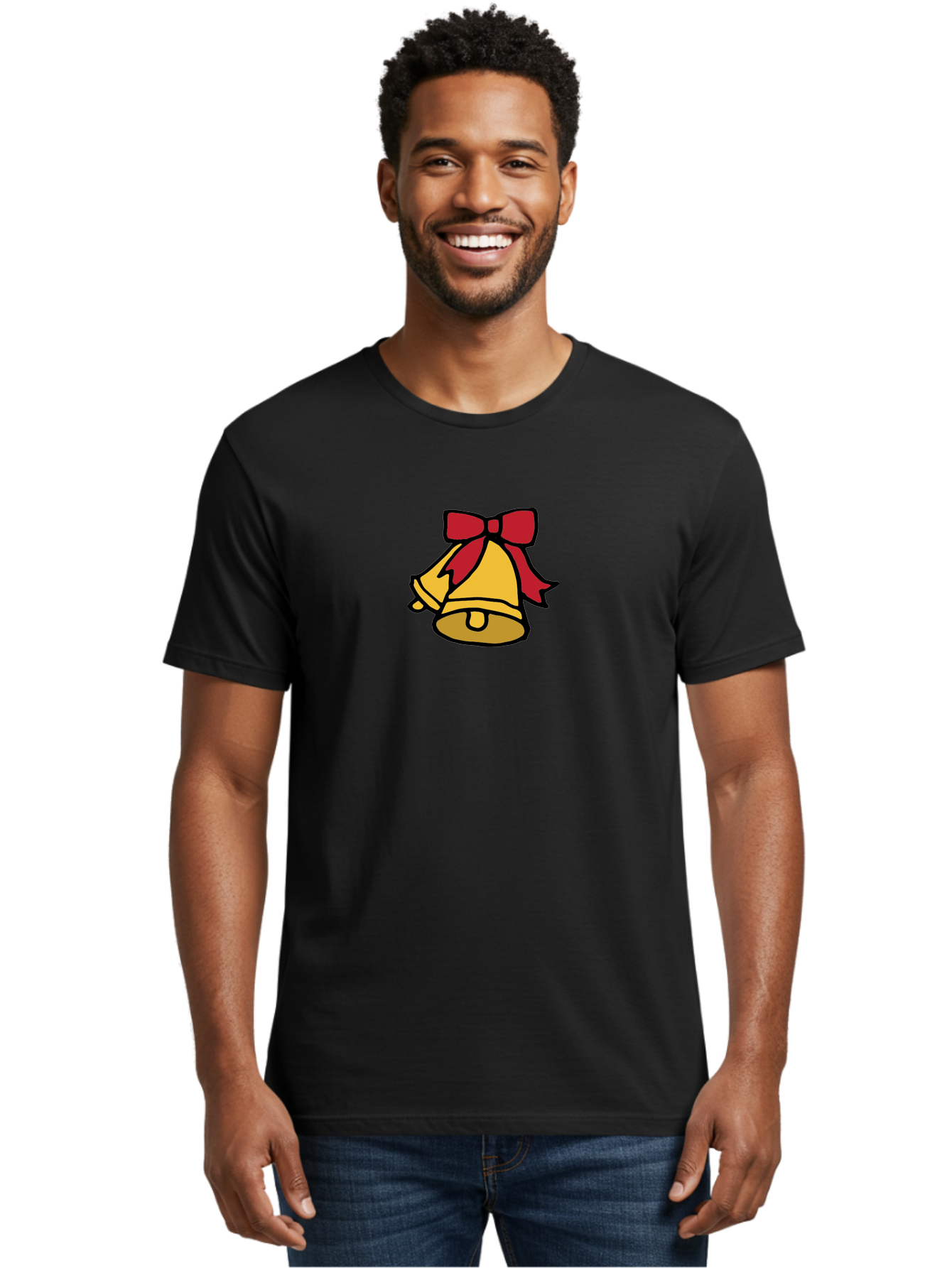 Jingle-Bells-1 Men'S Graphic Tee, 100% Cotton, Comfortable Casual Summer Wear, Machine Washable, Christmas Bells, Festive Decorations, Holiday Cheer, Joyful Sounds, Celebratory Atmosphere, Red Ribbon, Golden Bells, Christmas Celebration - Aaa949 2