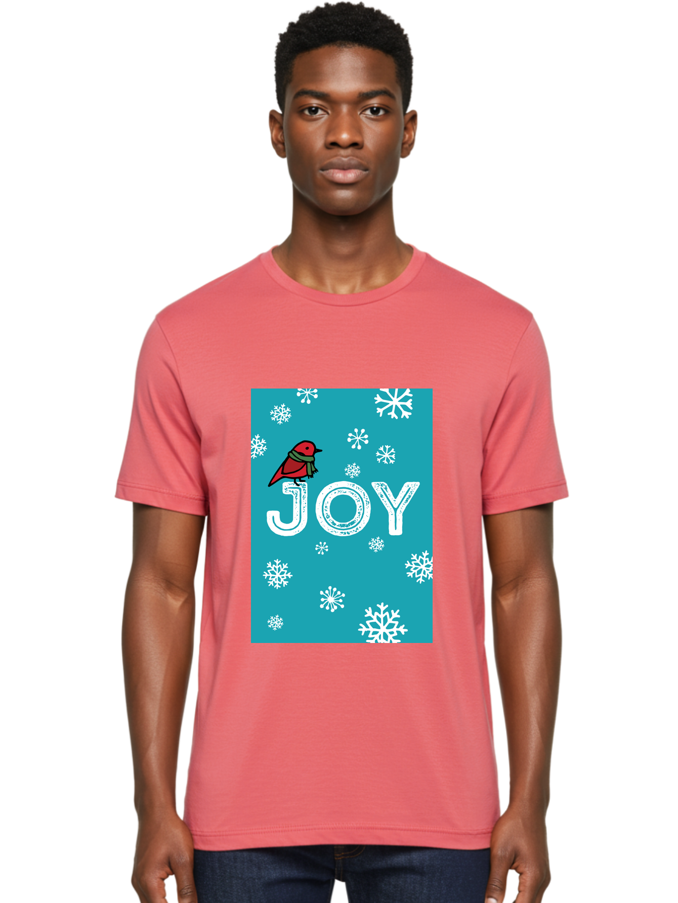Joy Men'S Graphic Tee, 100% Cotton, Comfortable Casual Summer Wear, Machine Washable, Holiday Cheer, Red Bird, Scarf, Snowflakes, Winter Wonderland, Festive Design, Joyful Atmosphere, Christmas Vibe, Seasonal Greetings - Aaa955 26